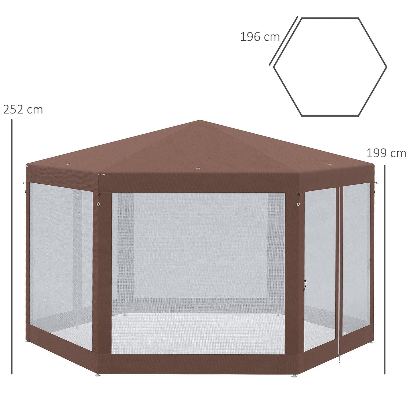 Outsunny Hexagonal Outdoor Gazebo with Mosquito Net - Brown - ALL4U RETAILER LTD