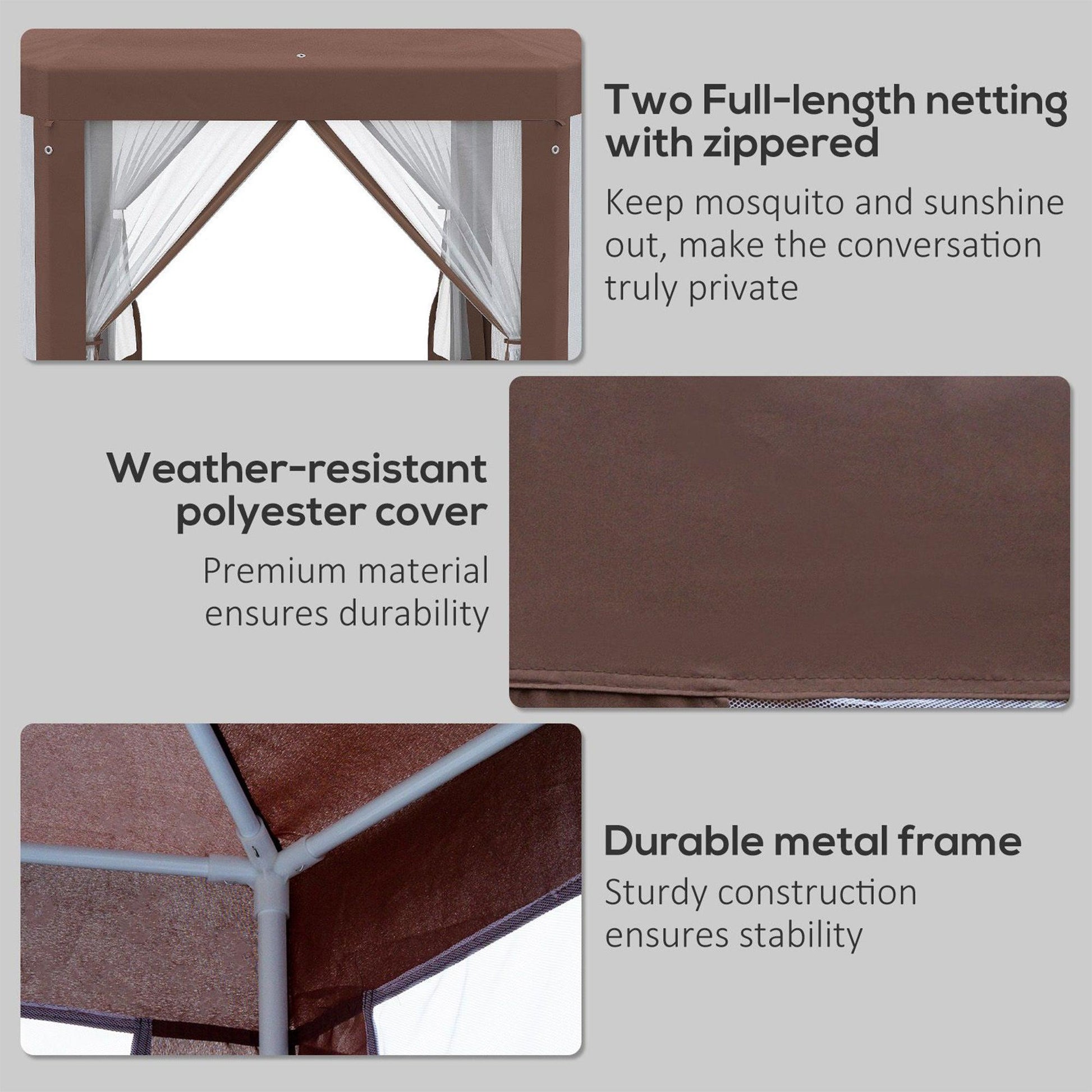 Outsunny Hexagonal Outdoor Gazebo with Mosquito Net - Brown - ALL4U RETAILER LTD