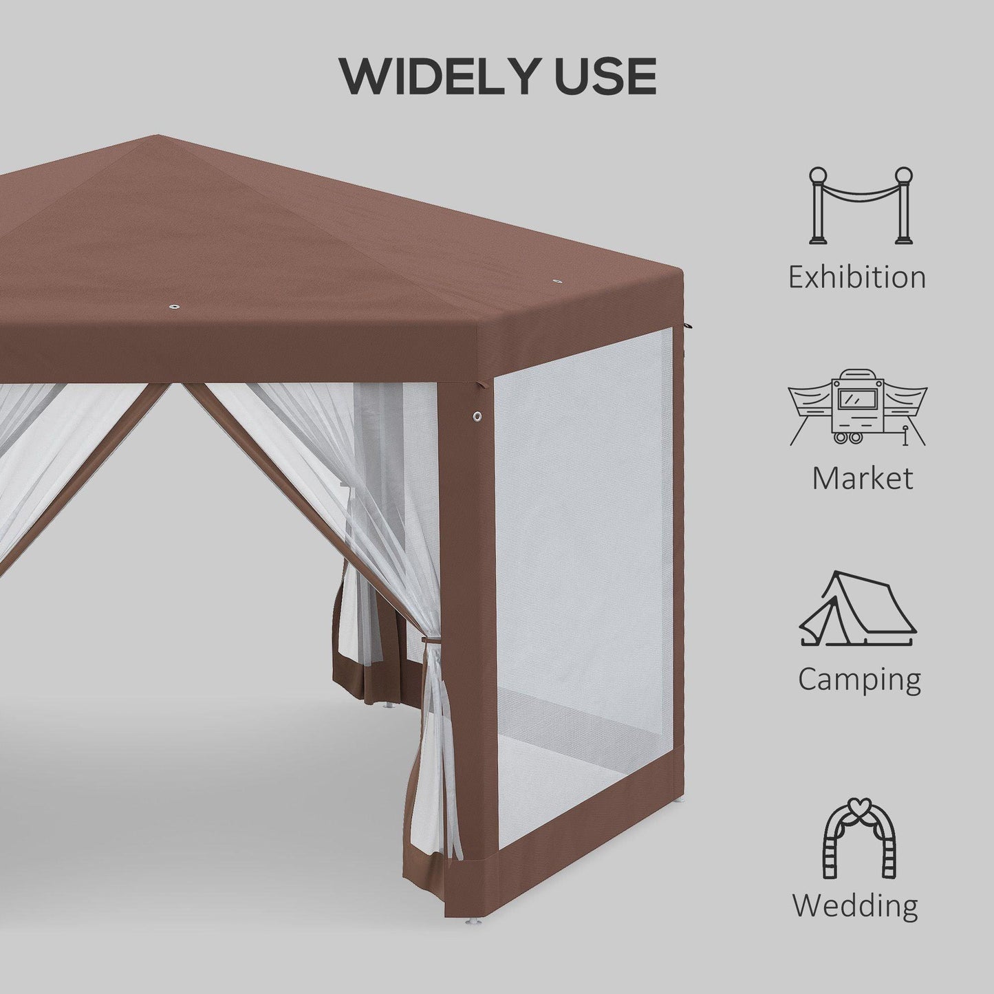 Outsunny Hexagonal Outdoor Gazebo with Mosquito Net - Brown - ALL4U RETAILER LTD