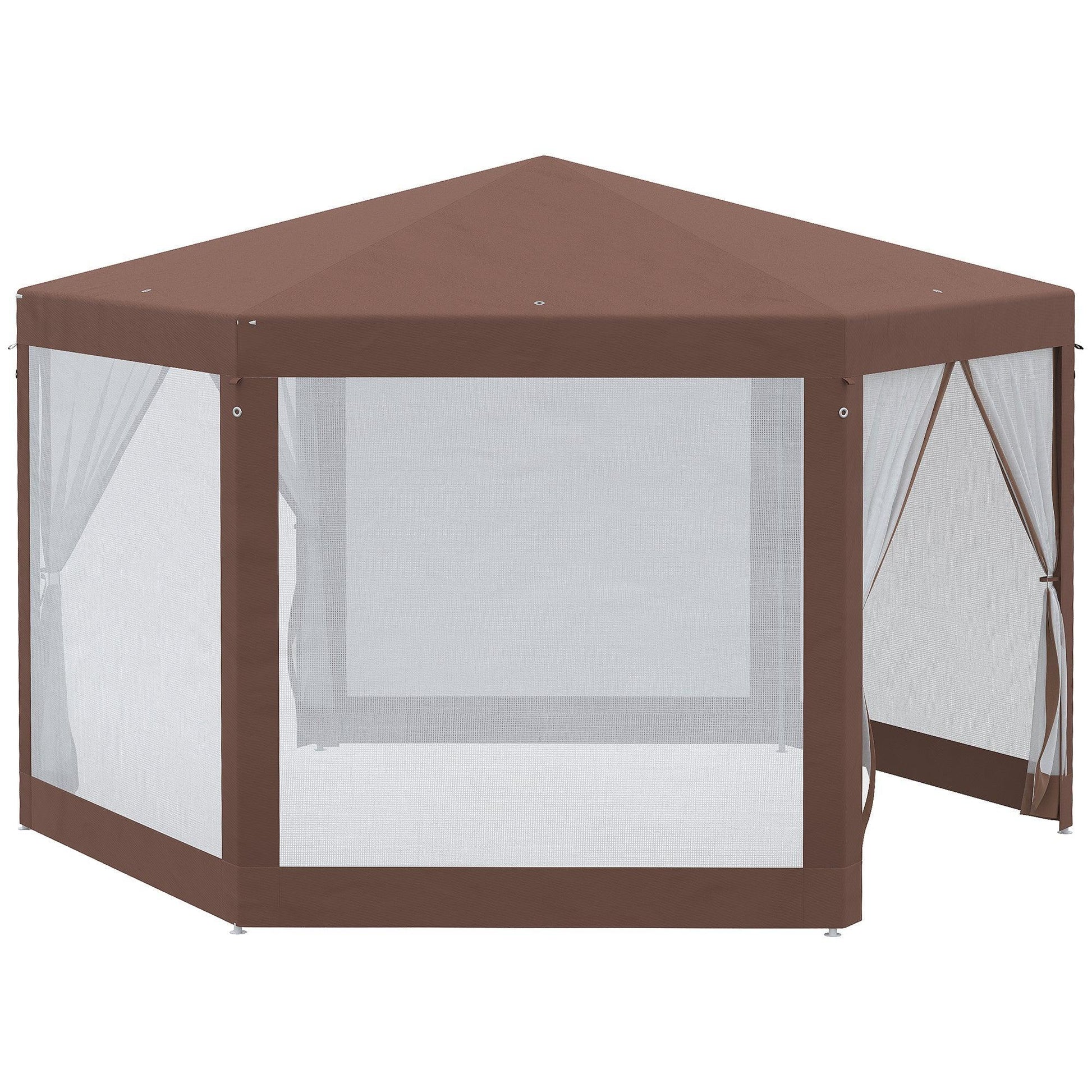 Outsunny Hexagonal Outdoor Gazebo with Mosquito Net - Brown - ALL4U RETAILER LTD