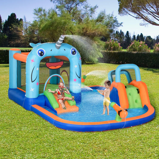 Outsunny Inflatable Bounce Castle with Slide - 5-in-1 Kids Fun - ALL4U RETAILER LTD