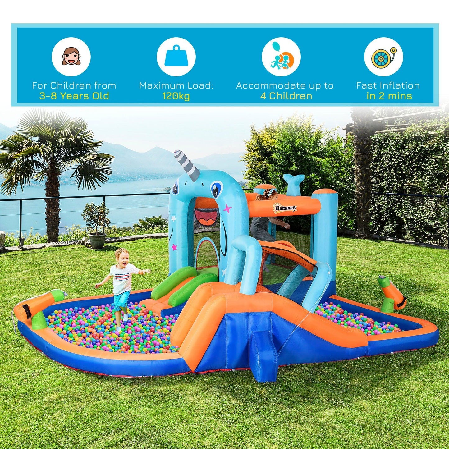 Outsunny Inflatable Bounce Castle with Slide - 5-in-1 Kids Fun - ALL4U RETAILER LTD