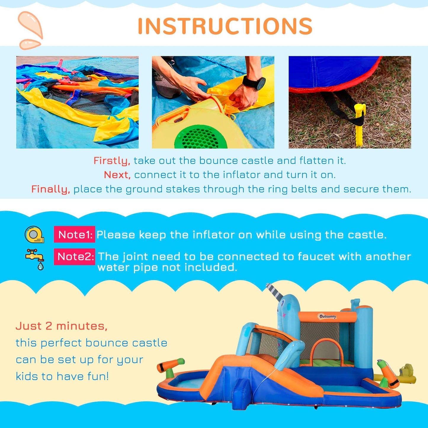 Outsunny Inflatable Bounce Castle with Slide - 5-in-1 Kids Fun - ALL4U RETAILER LTD