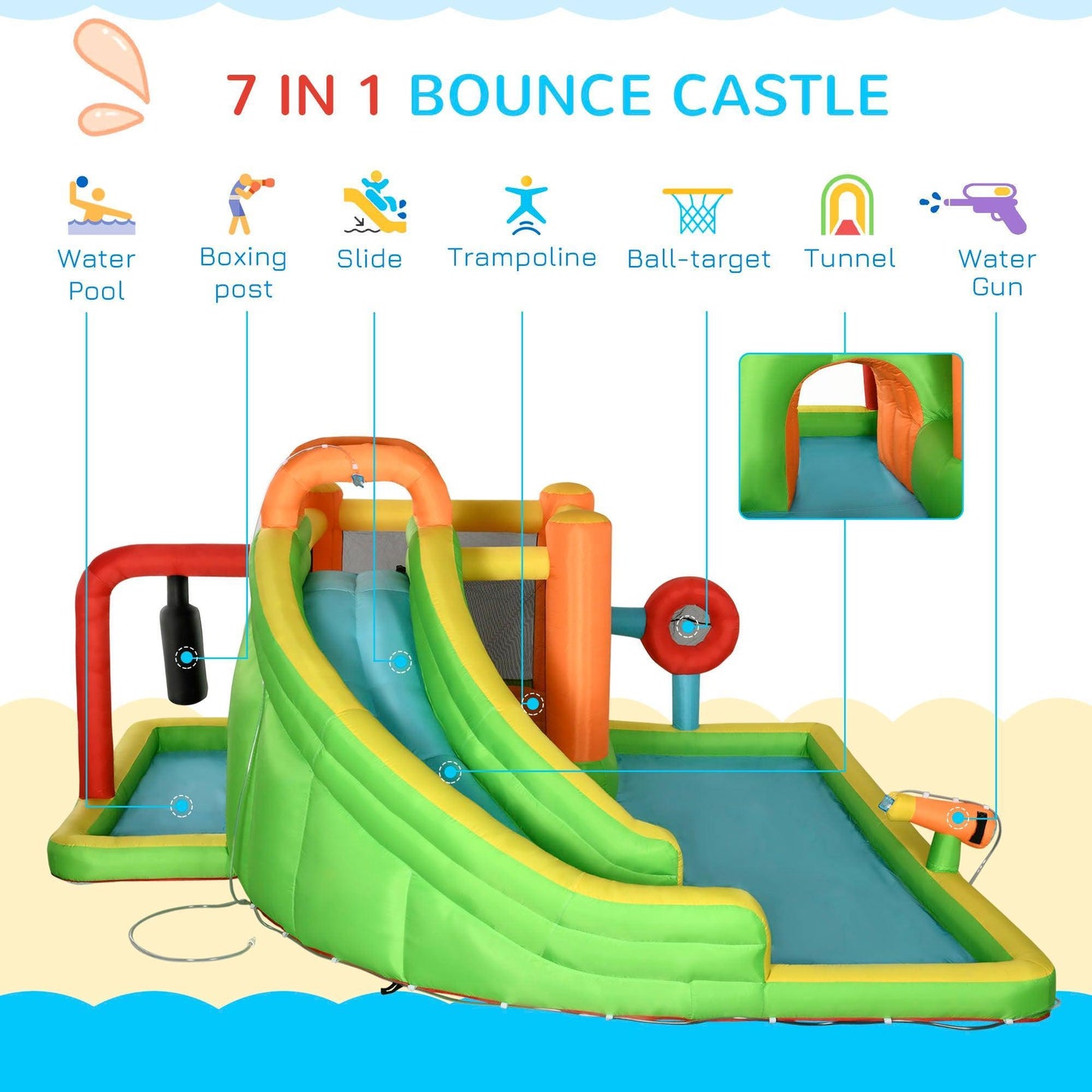 Outsunny Kids 7-in-1 Bounce Castle with Slide and Pool - ALL4U RETAILER LTD