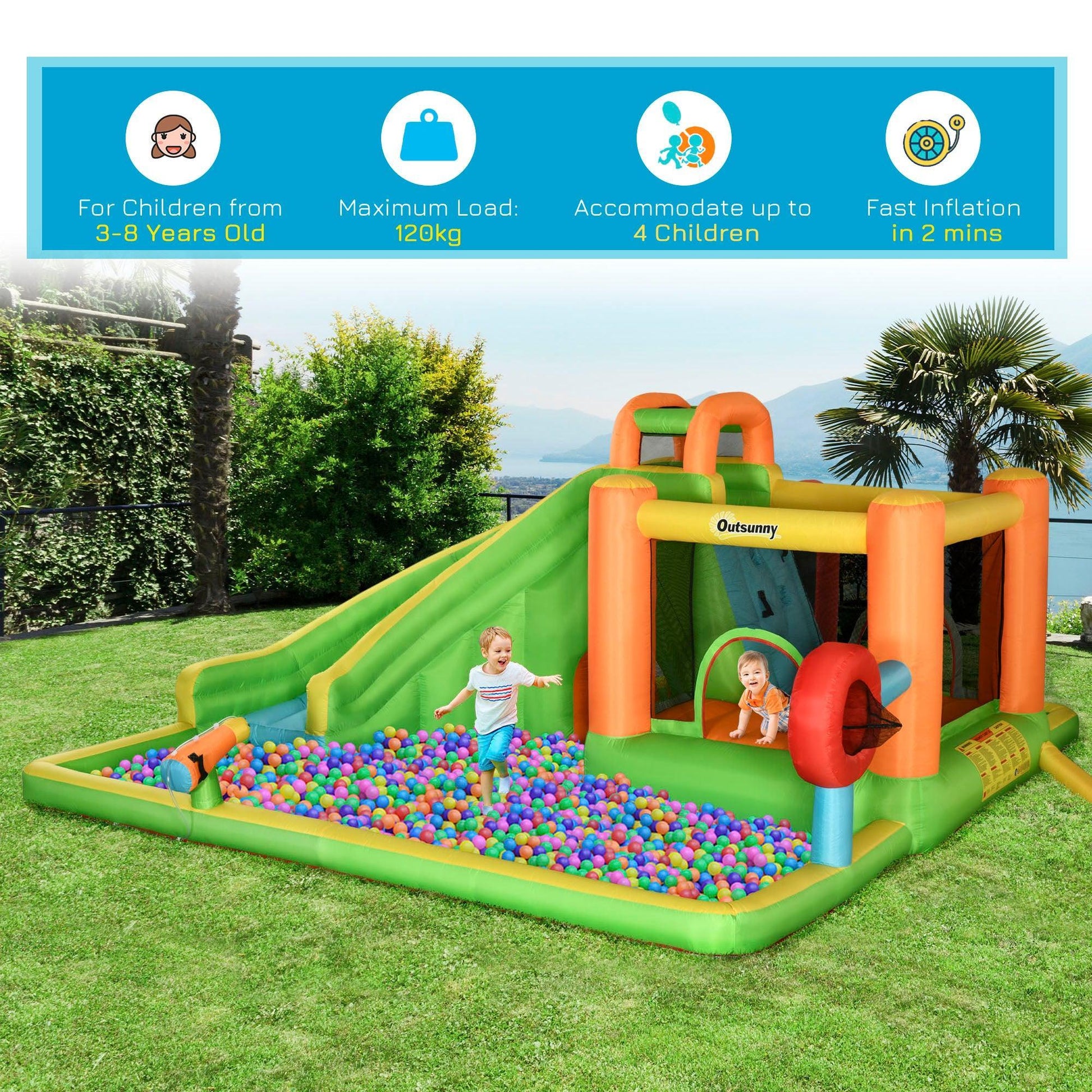 Outsunny Kids 7-in-1 Bounce Castle with Slide and Pool - ALL4U RETAILER LTD