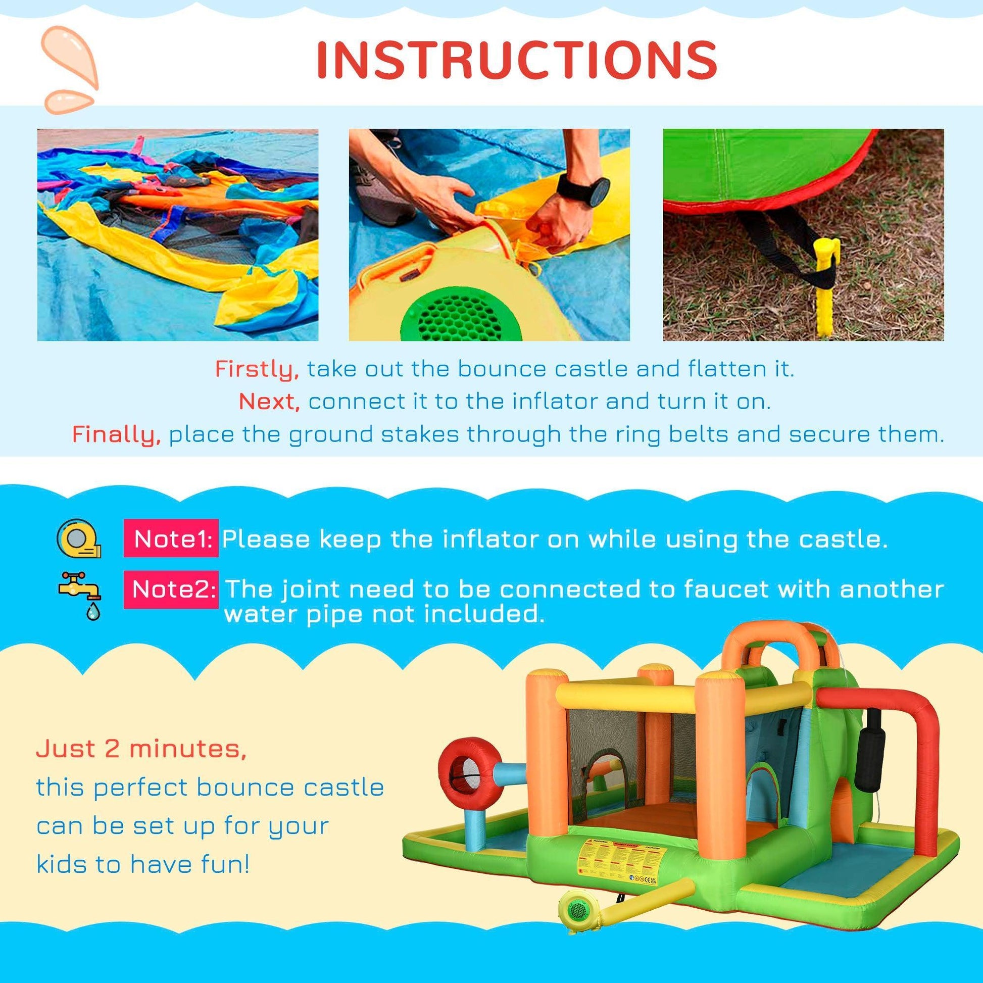 Outsunny Kids 7-in-1 Bounce Castle with Slide and Pool - ALL4U RETAILER LTD