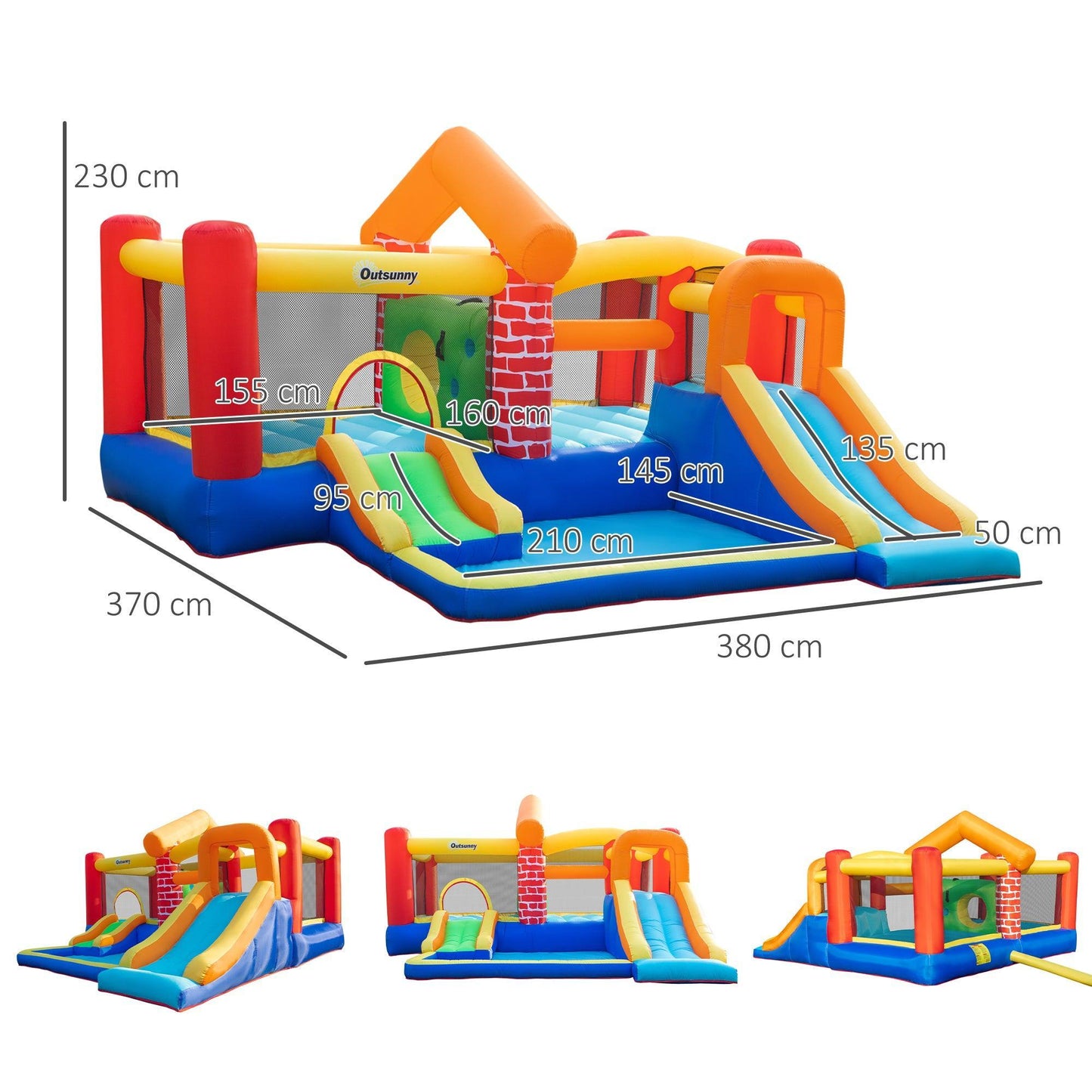 Outsunny Kids Bounce Castle - Double Slides, Trampoline, Climbing Wall - ALL4U RETAILER LTD