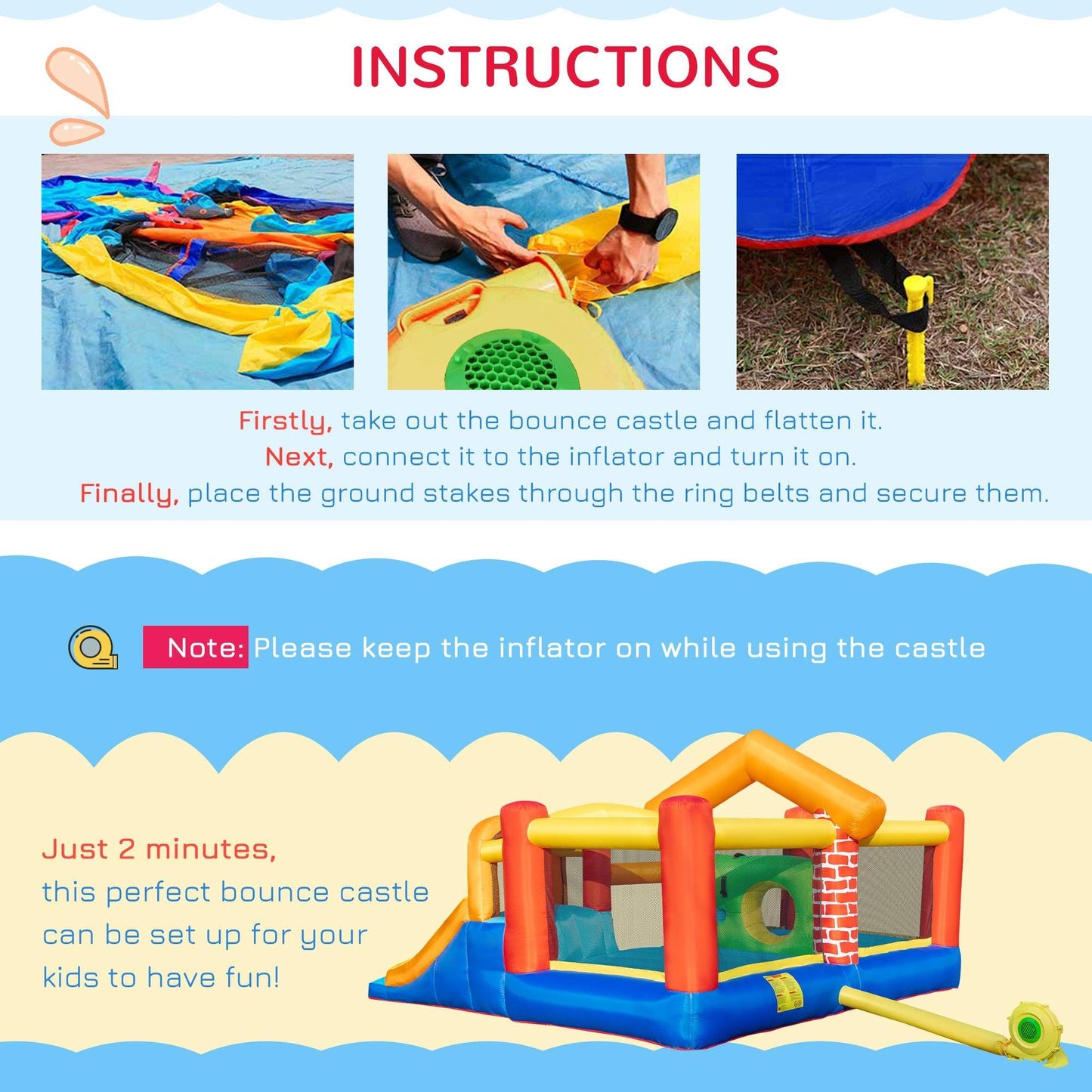 Outsunny Kids Bounce Castle - Double Slides, Trampoline, Climbing Wall - ALL4U RETAILER LTD