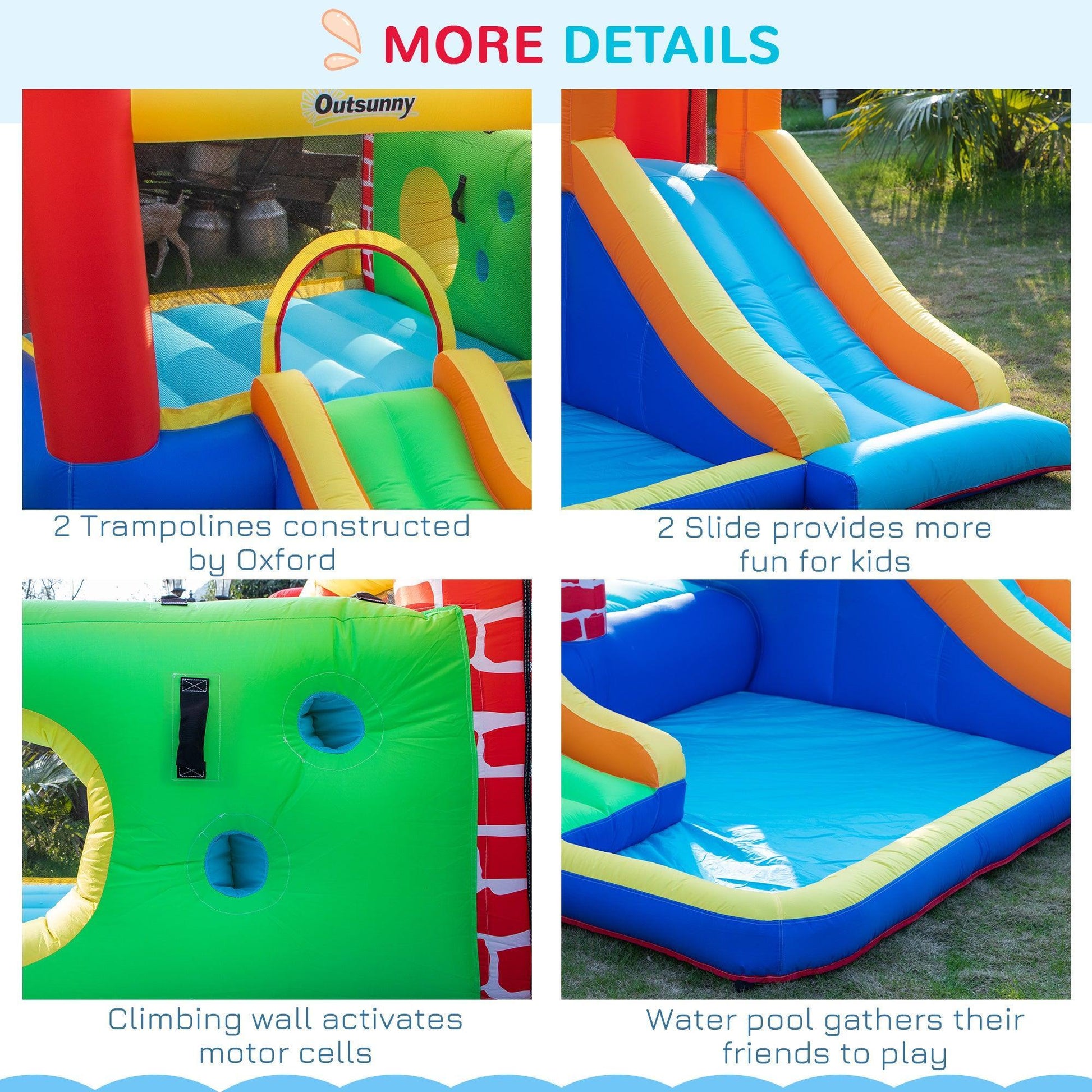 Outsunny Kids Bounce Castle - Double Slides, Trampoline, Climbing Wall - ALL4U RETAILER LTD