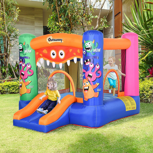 Outsunny Kids Bounce Castle House Trampoline Slide - Monster Design - ALL4U RETAILER LTD