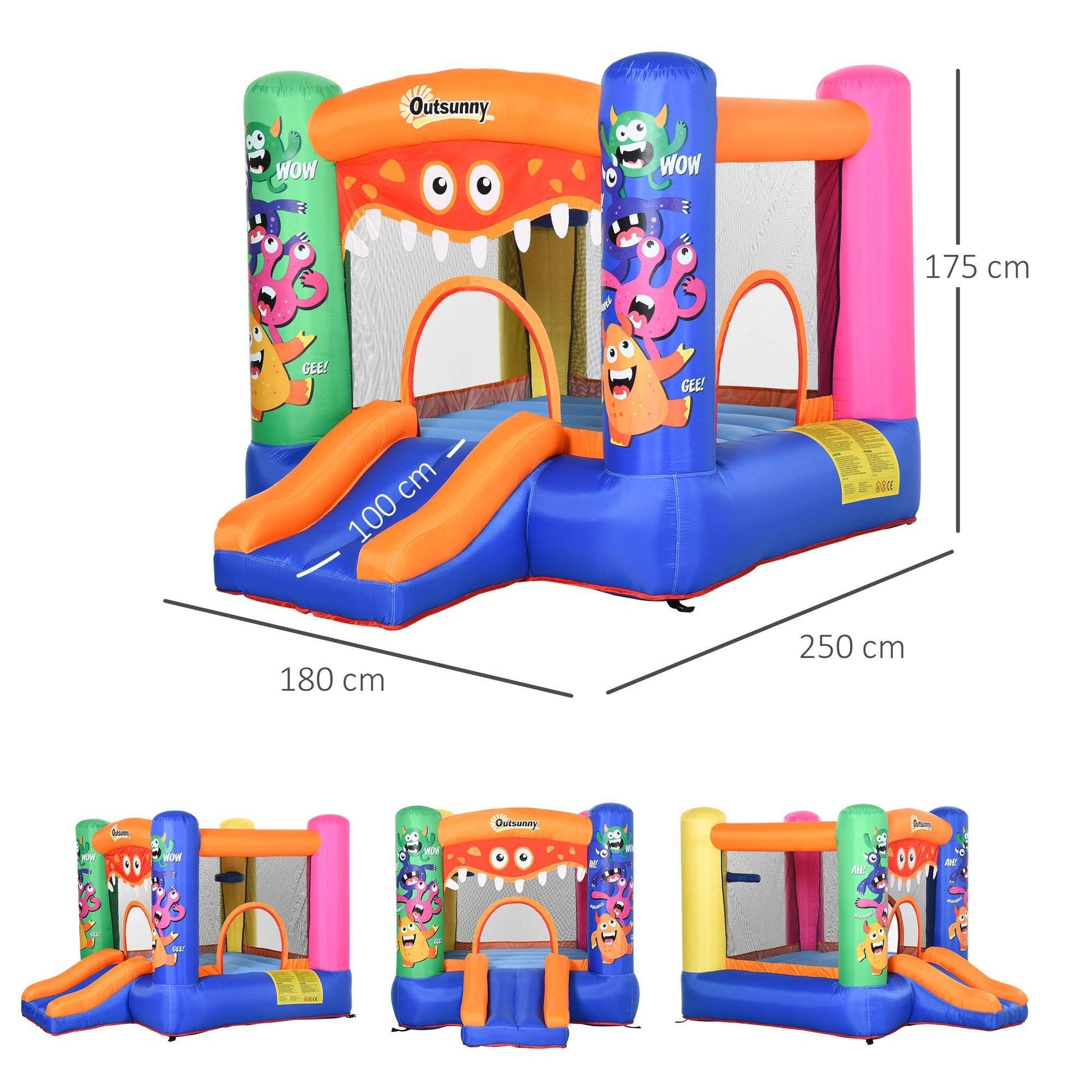 Outsunny Kids Bounce Castle House Trampoline Slide - Monster Design - ALL4U RETAILER LTD