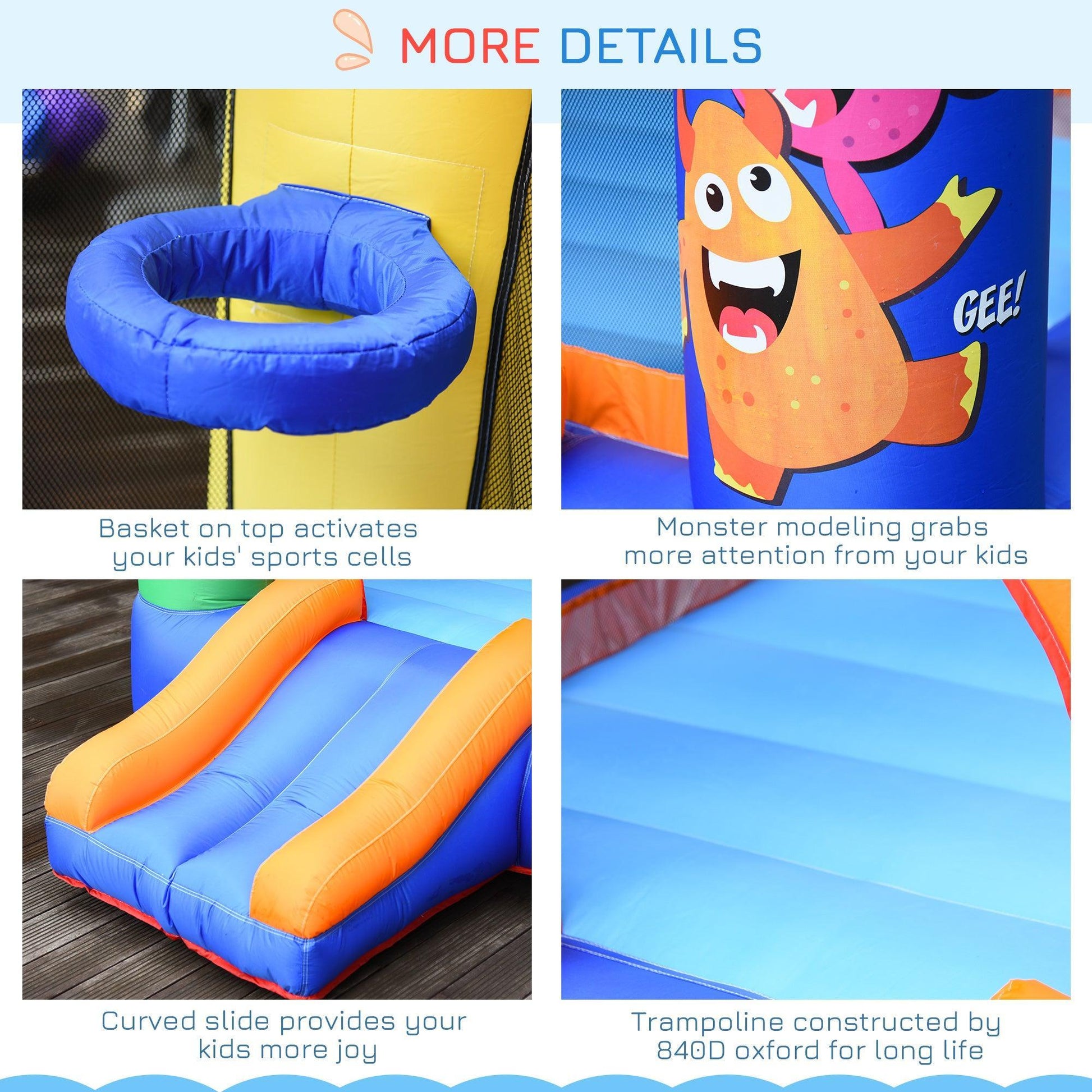 Outsunny Kids Bounce Castle House Trampoline Slide - Monster Design - ALL4U RETAILER LTD