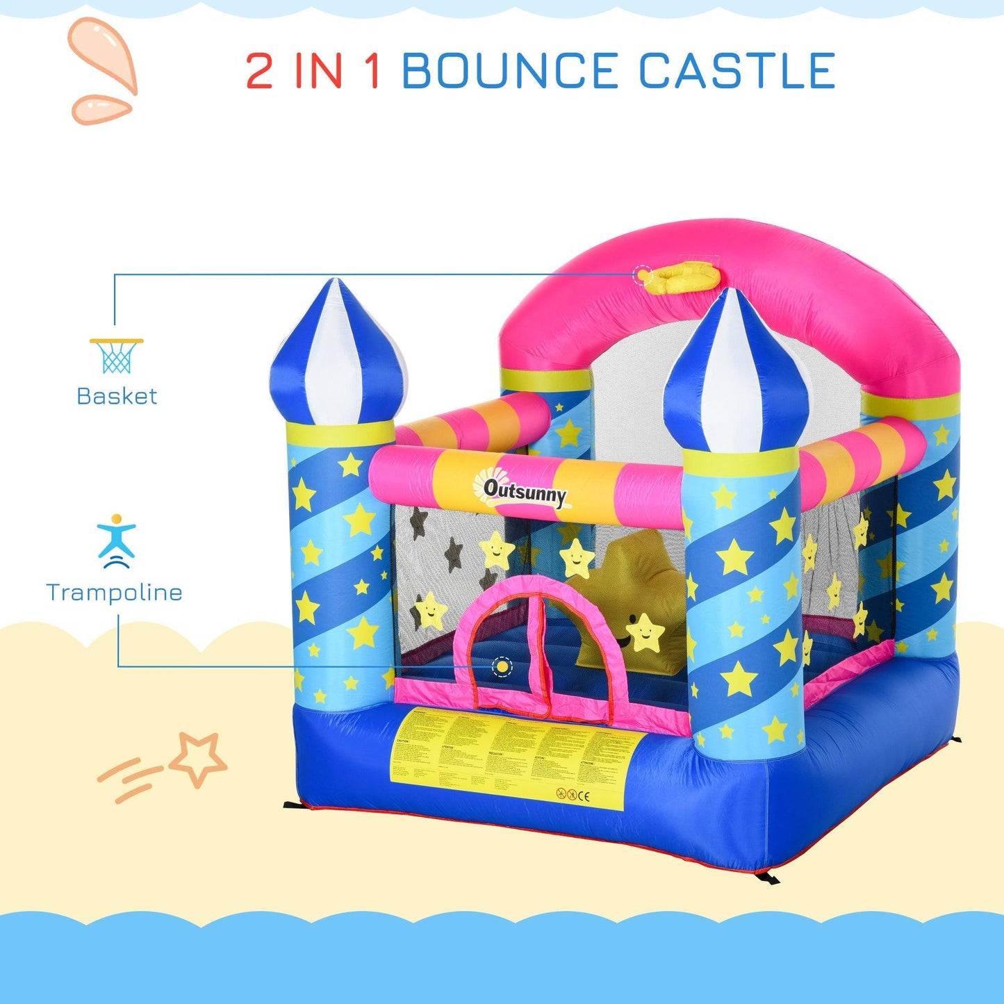 Outsunny Kids Bounce Castle- Inflatable Trampoline for Age 3-12 - ALL4U RETAILER LTD