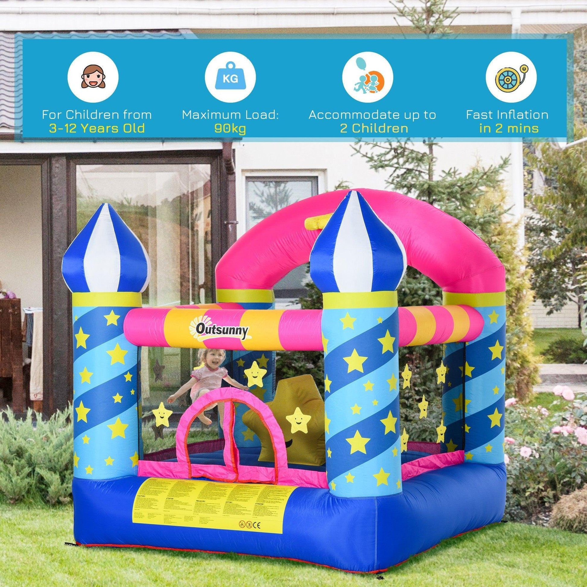 Outsunny Kids Bounce Castle- Inflatable Trampoline for Age 3-12 - ALL4U RETAILER LTD