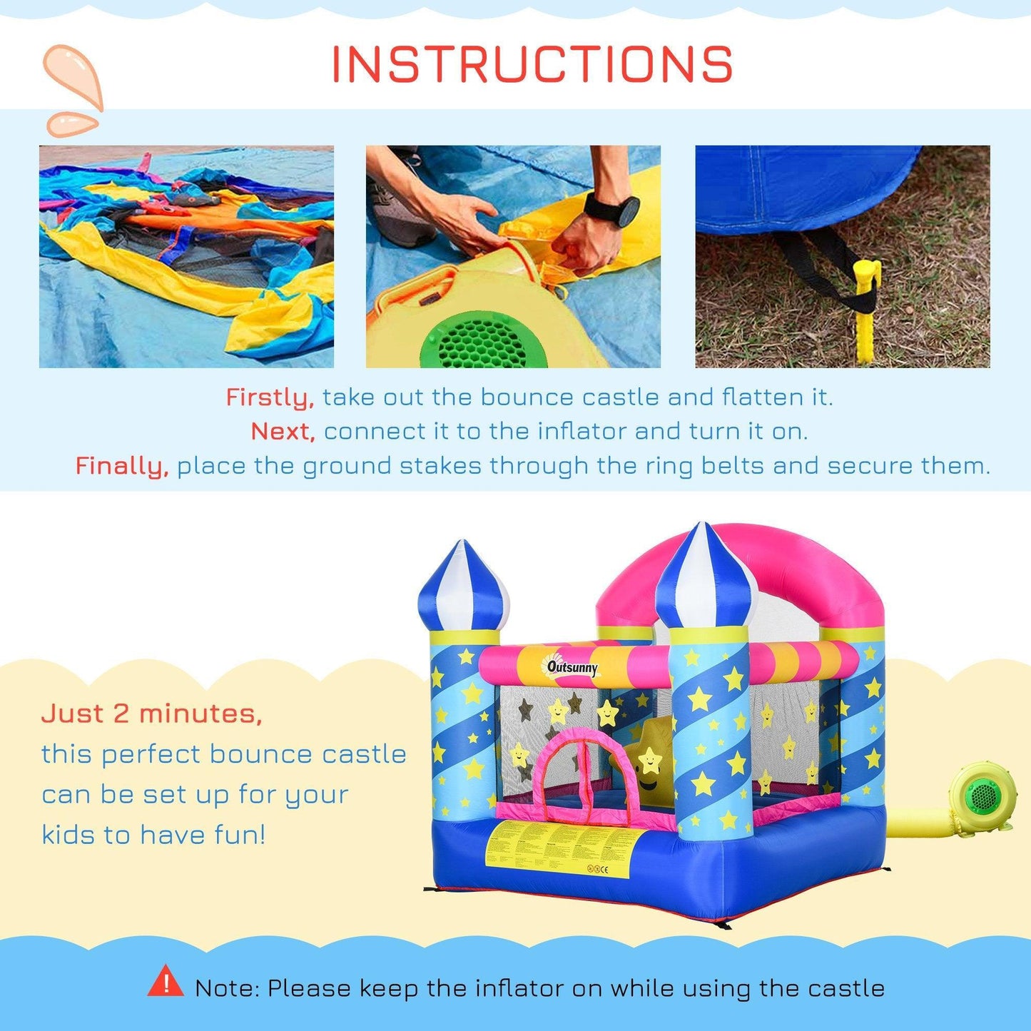 Outsunny Kids Bounce Castle- Inflatable Trampoline for Age 3-12 - ALL4U RETAILER LTD