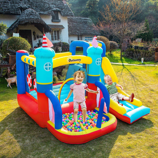 Outsunny Kids Bounce Castle Sailboat Inflatable with Slide & Pool - ALL4U RETAILER LTD
