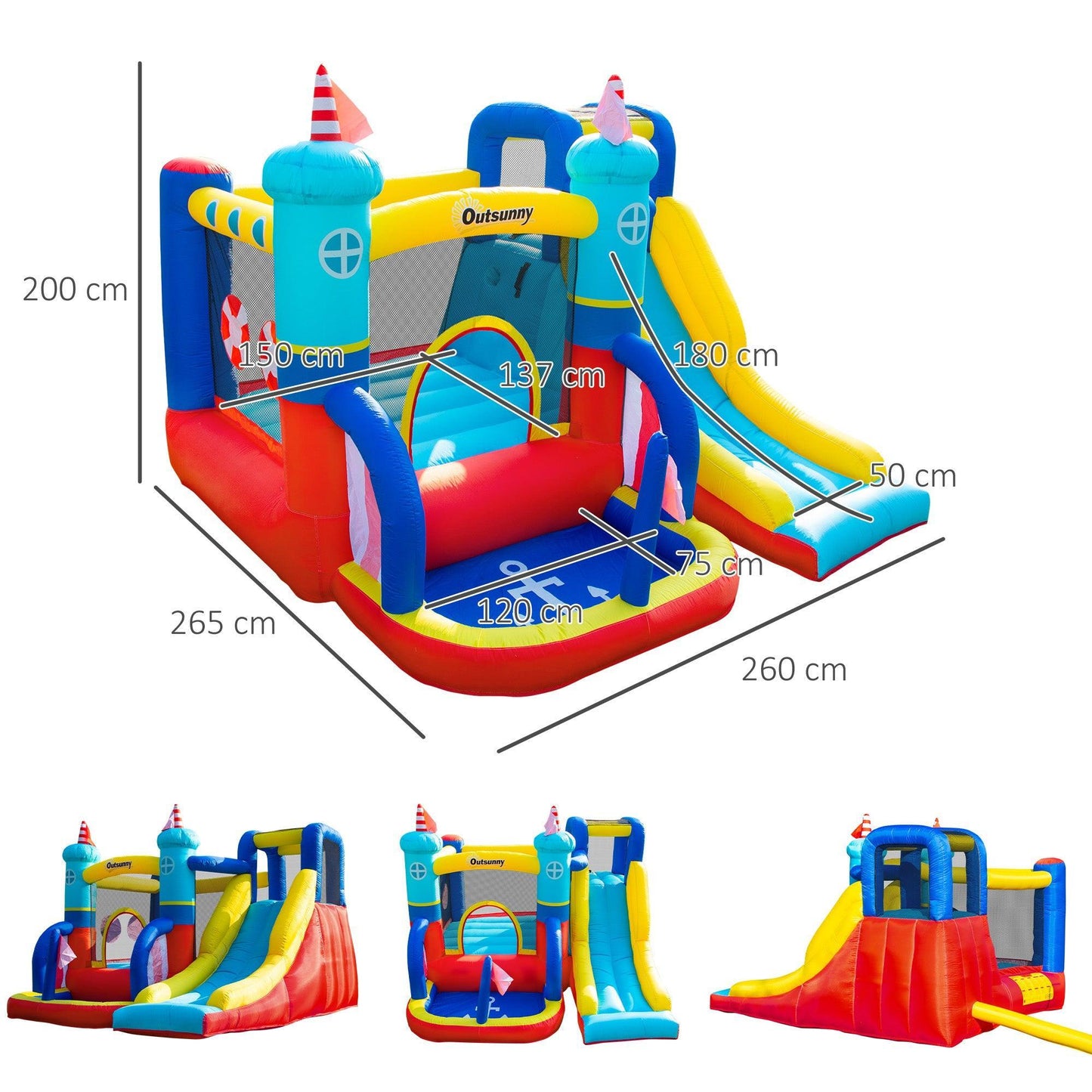 Outsunny Kids Bounce Castle Sailboat Inflatable with Slide & Pool - ALL4U RETAILER LTD
