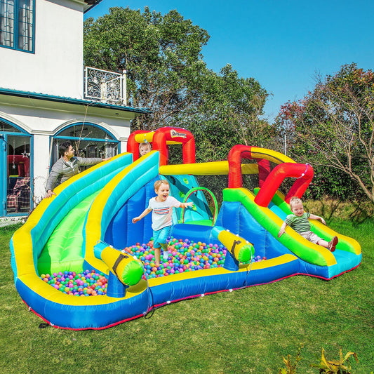 Outsunny Kids Bounce Castle with Trampoline, Slide, and Pool - ALL4U RETAILER LTD