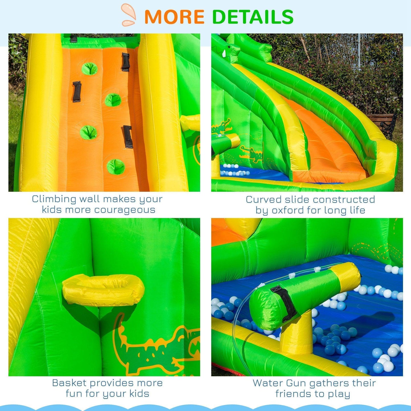 Outsunny Kids Crocodile Inflatable Bouncy Castle with Slide & Pool - ALL4U RETAILER LTD