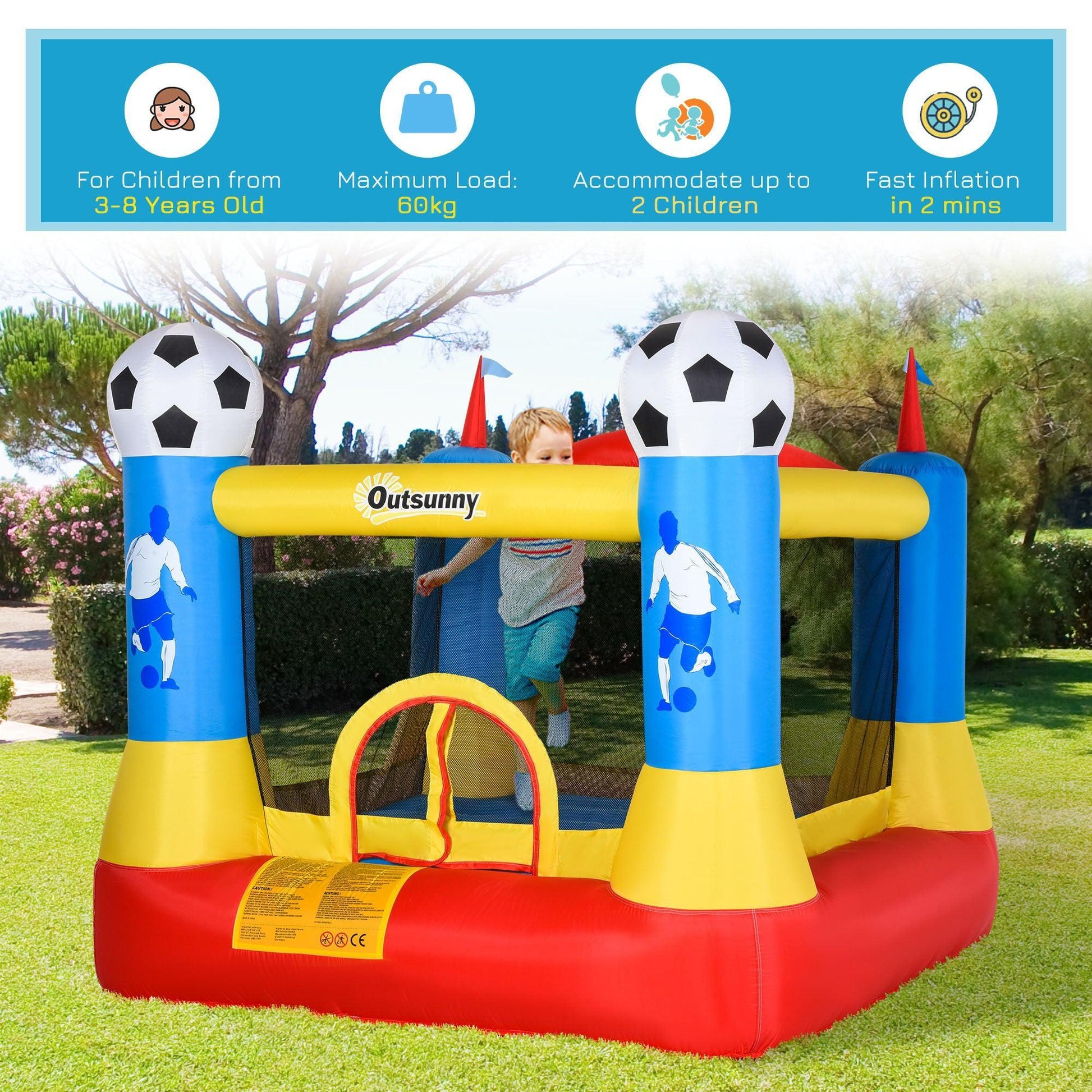 Outsunny Kids Football Field Inflatable Trampoline - Age 3-12 - 2.25m - ALL4U RETAILER LTD