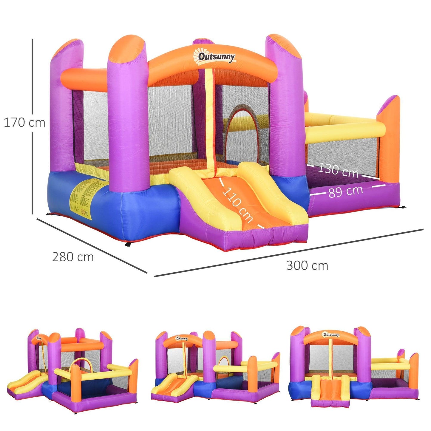 Outsunny Kids Inflatable 3-in-1 Bounce Castle with Slide - ALL4U RETAILER LTD