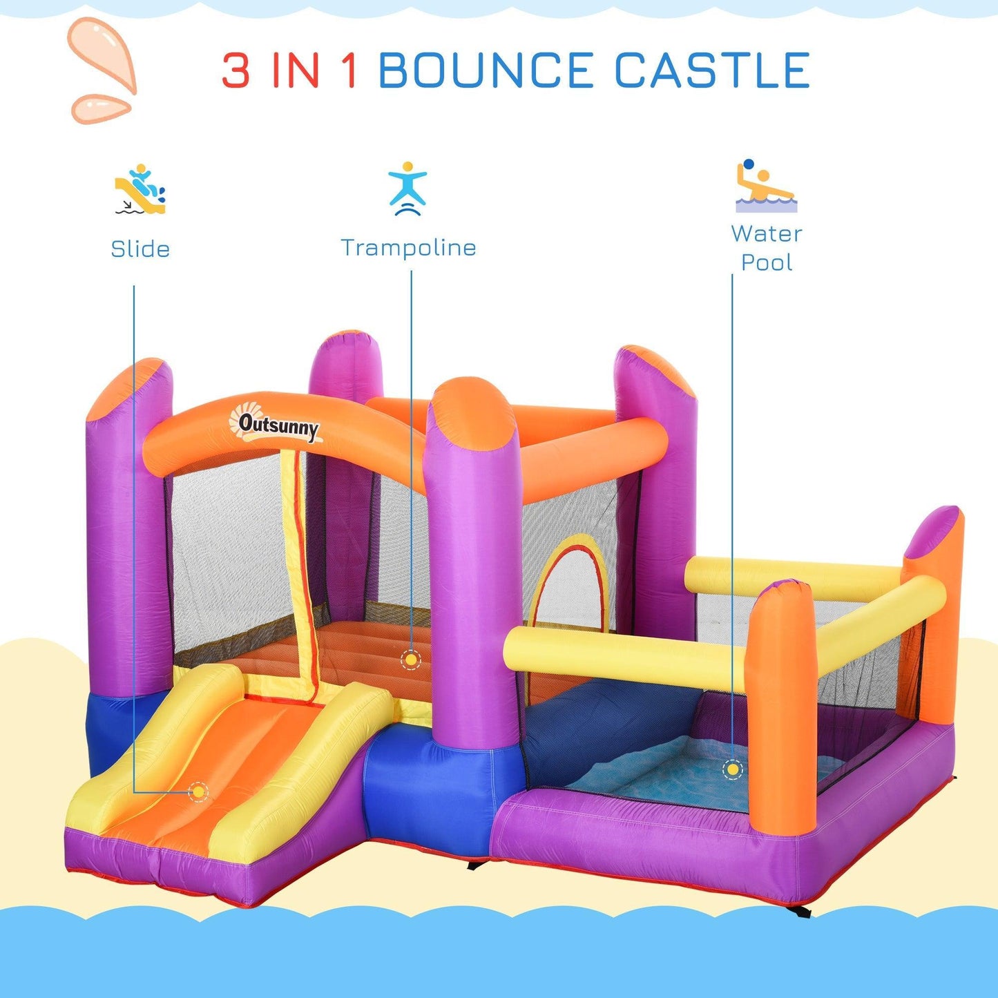 Outsunny Kids Inflatable 3-in-1 Bounce Castle with Slide - ALL4U RETAILER LTD