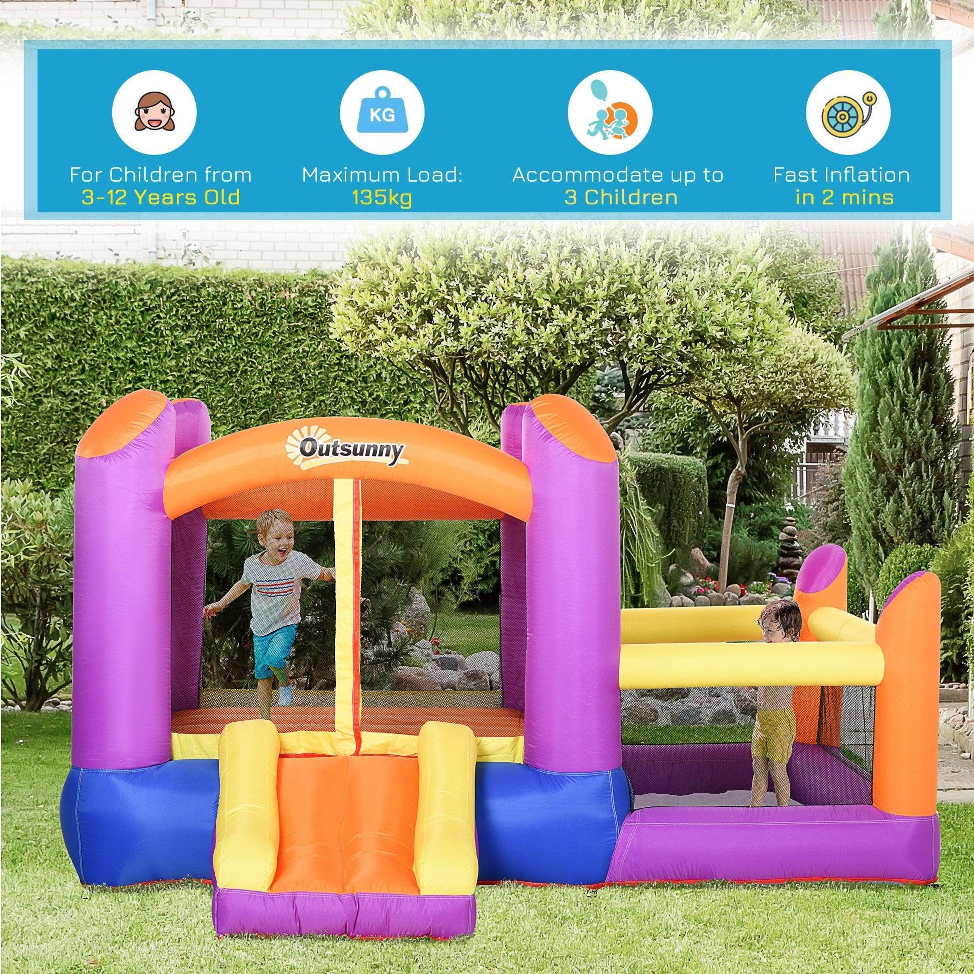 Outsunny Kids Inflatable 3-in-1 Bounce Castle with Slide - ALL4U RETAILER LTD