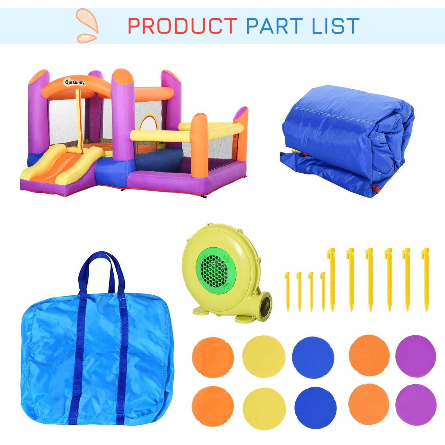 Outsunny Kids Inflatable 3-in-1 Bounce Castle with Slide - ALL4U RETAILER LTD