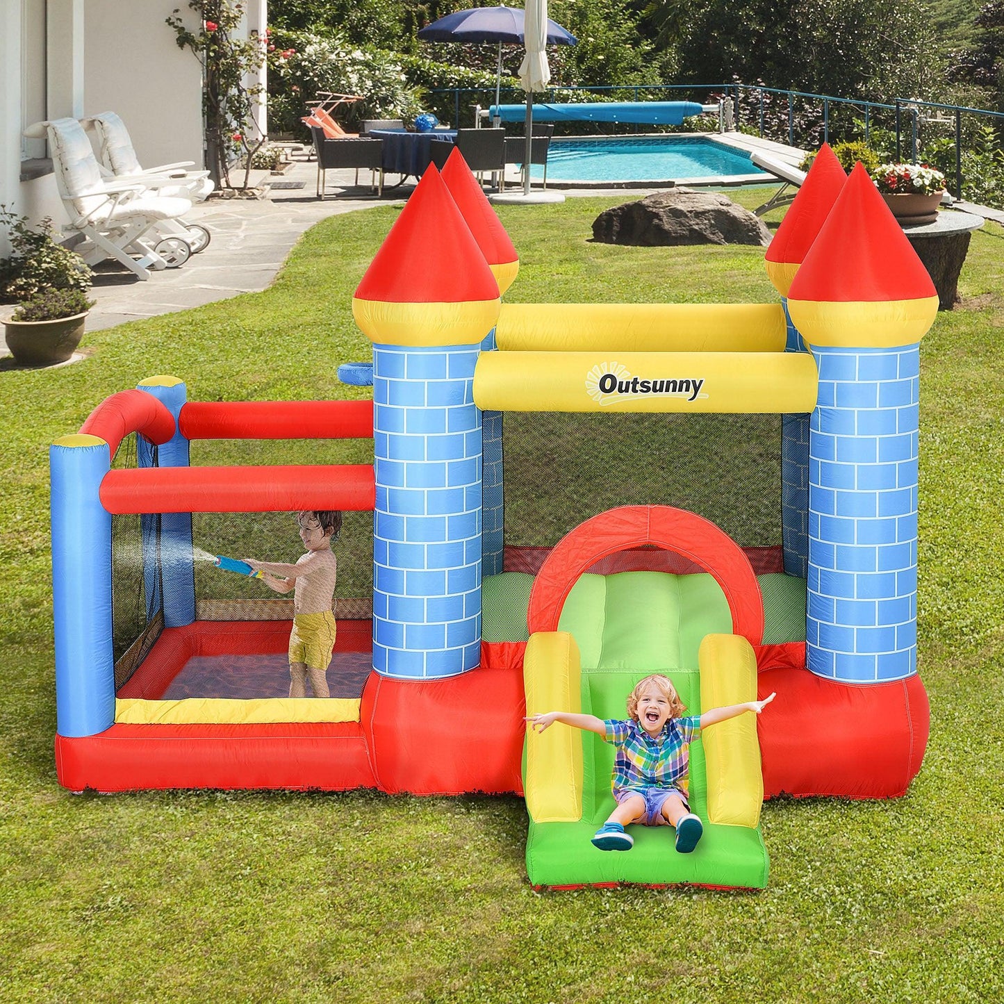 Outsunny Kids Inflatable Bounce Castle 4-in-1 - Perfect for Ages 3-10 - ALL4U RETAILER LTD