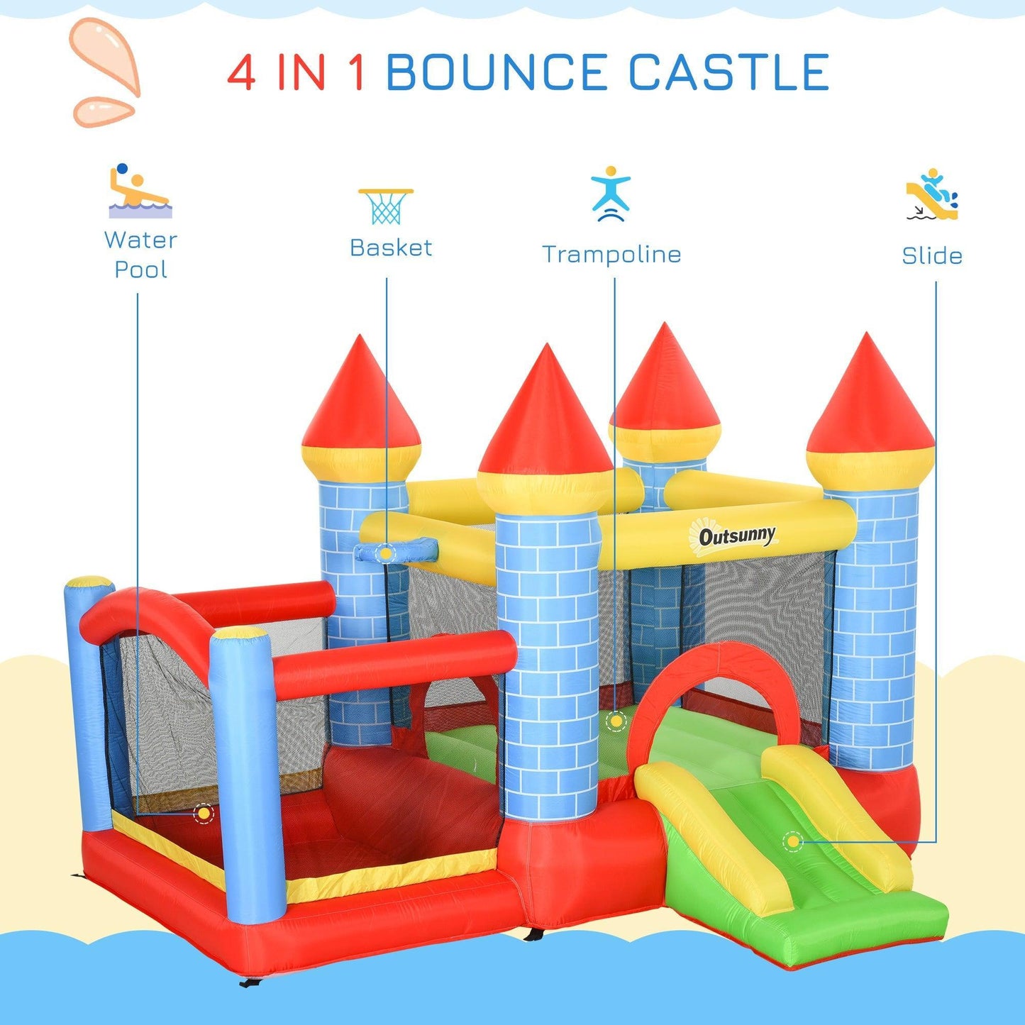 Outsunny Kids Inflatable Bounce Castle 4-in-1 - Perfect for Ages 3-10 - ALL4U RETAILER LTD