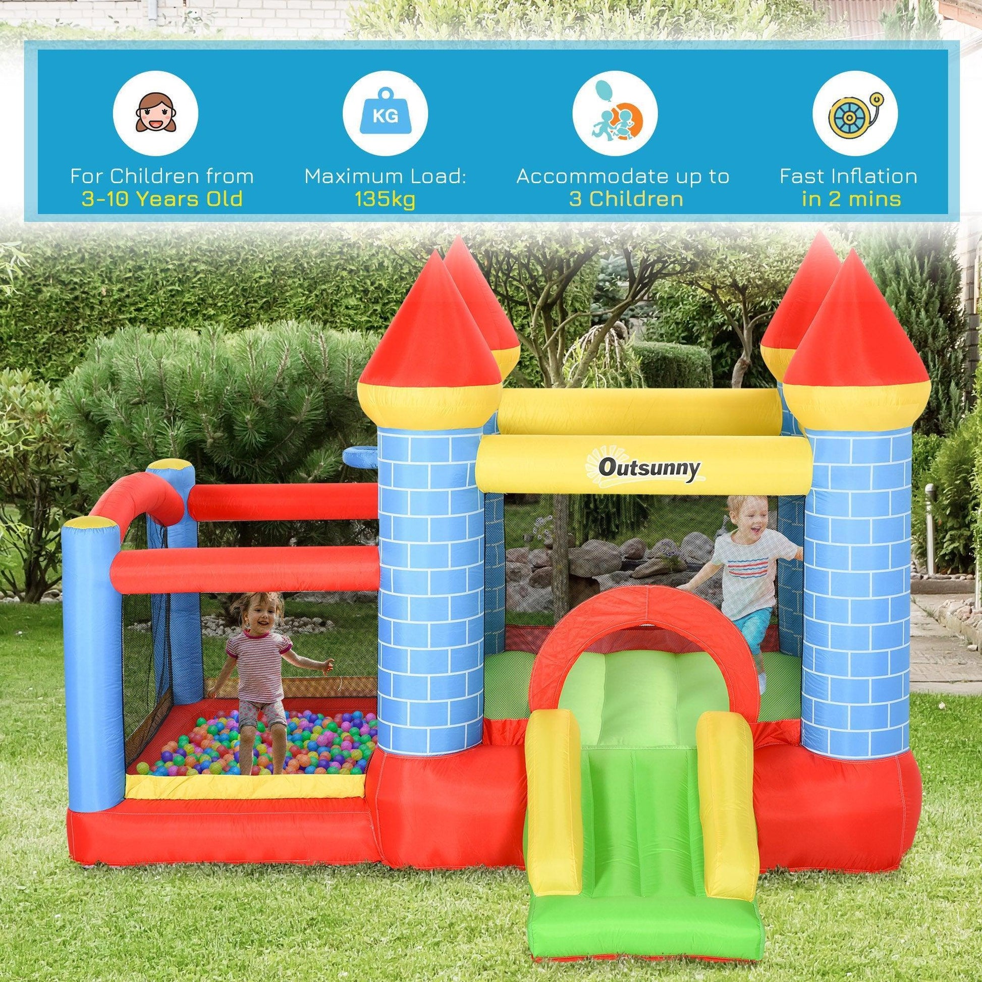 Outsunny Kids Inflatable Bounce Castle 4-in-1 - Perfect for Ages 3-10 - ALL4U RETAILER LTD