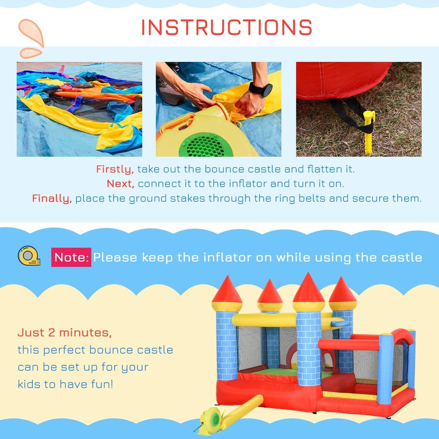 Outsunny Kids Inflatable Bounce Castle 4-in-1 - Perfect for Ages 3-10 - ALL4U RETAILER LTD