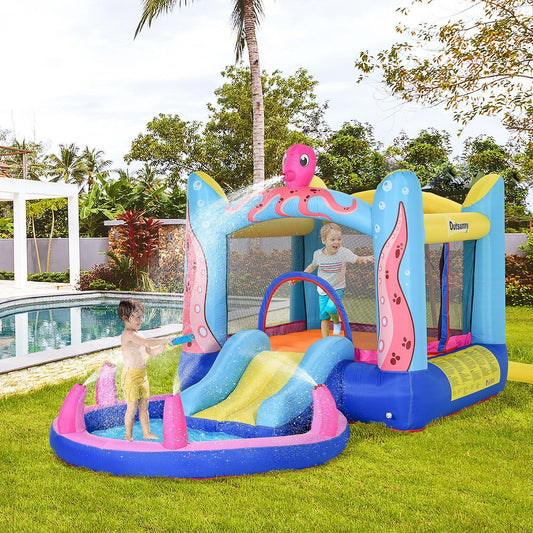 Outsunny Kids Inflatable Bounce Castle & Water Slide - Octopus Design - ALL4U RETAILER LTD