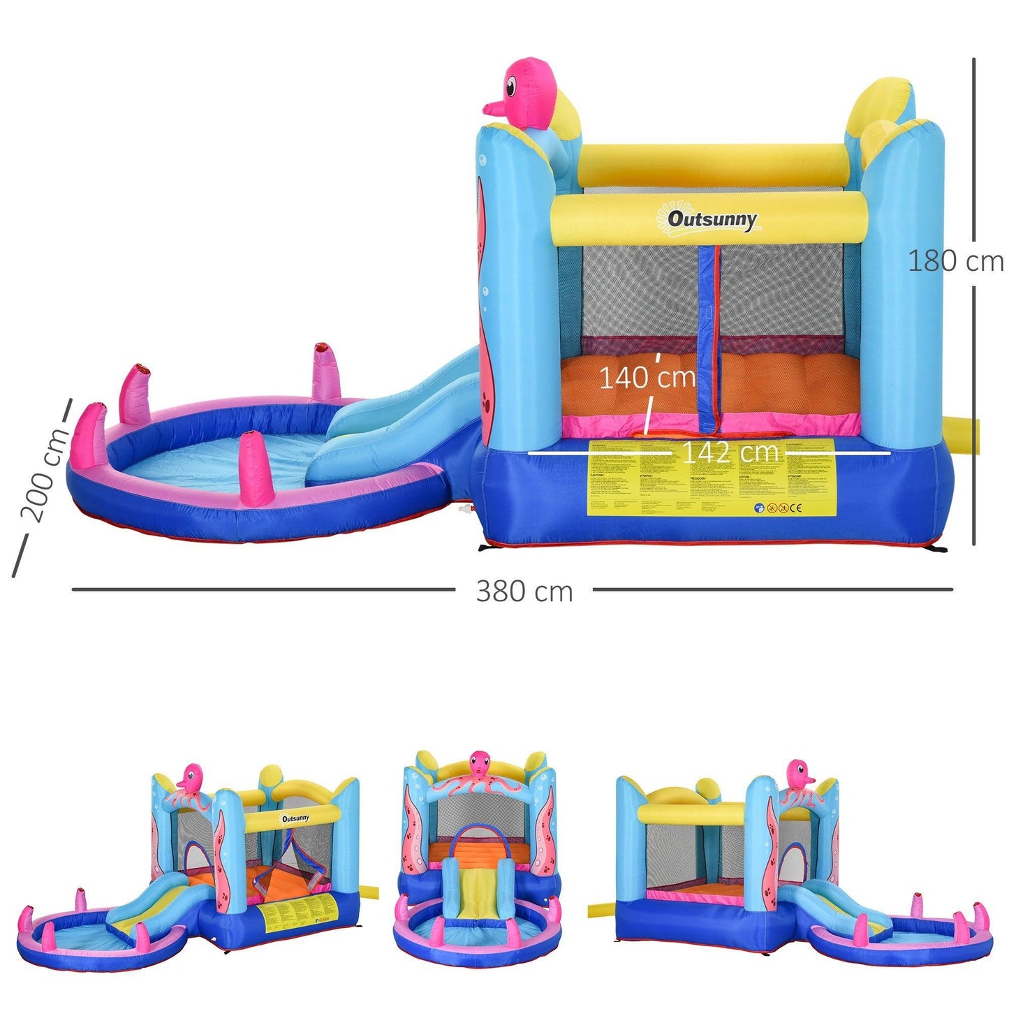 Outsunny Kids Inflatable Bounce Castle & Water Slide - Octopus Design - ALL4U RETAILER LTD