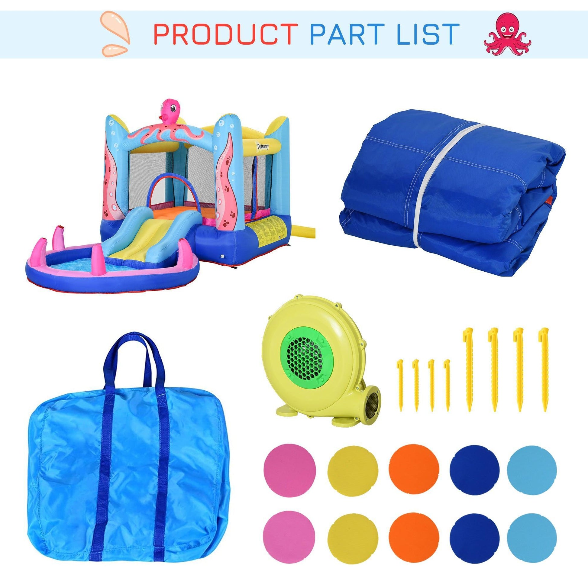 Outsunny Kids Inflatable Bounce Castle & Water Slide - Octopus Design - ALL4U RETAILER LTD