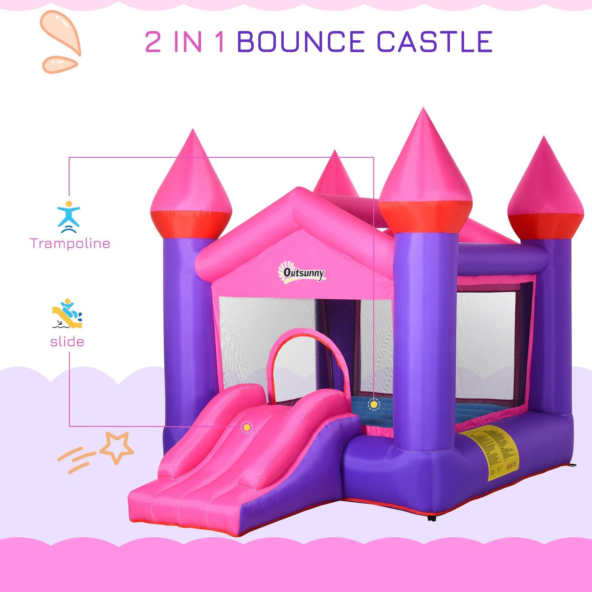 Outsunny Kids Inflatable Bounce Castle with Slide and Trampoline - ALL4U RETAILER LTD