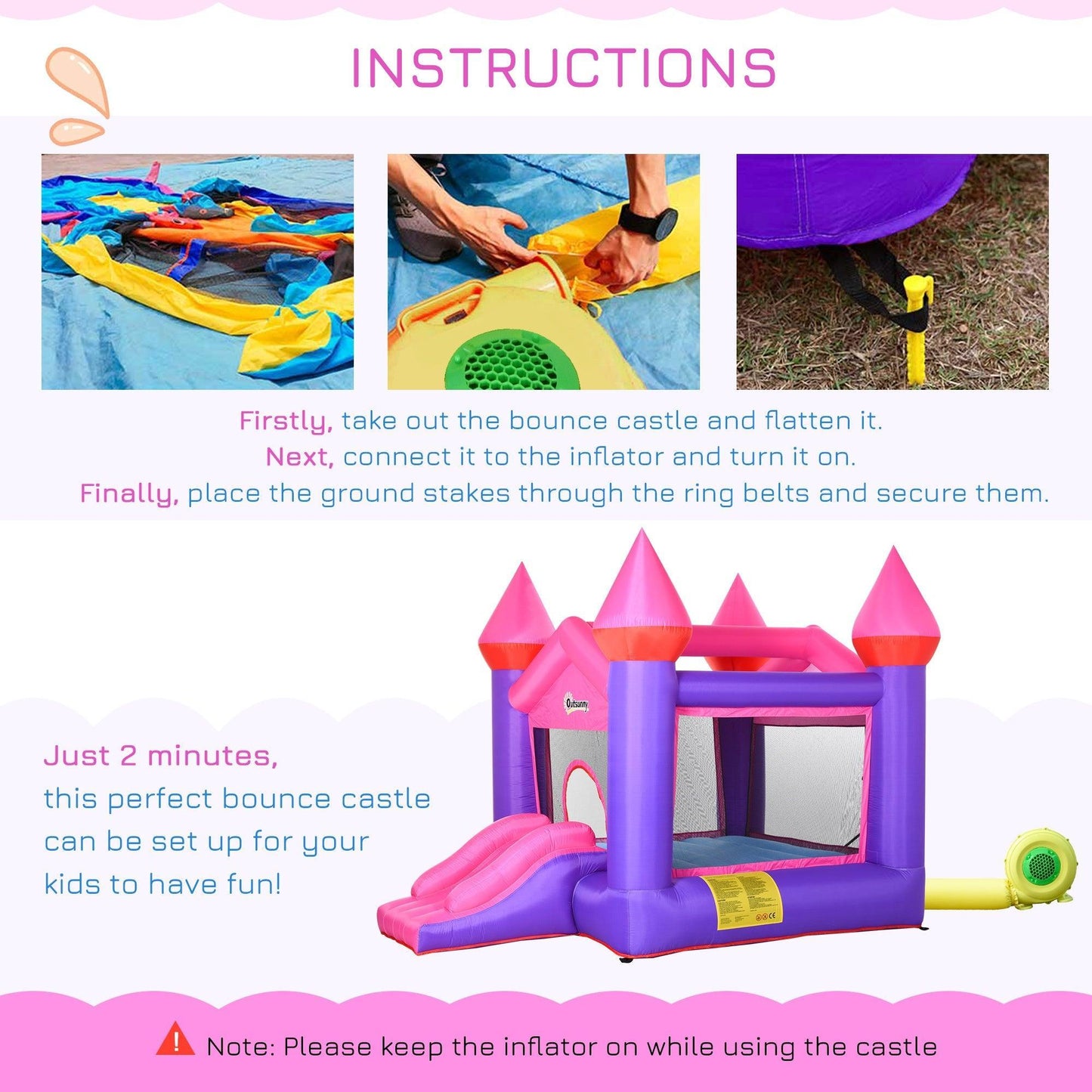 Outsunny Kids Inflatable Bounce Castle with Slide and Trampoline - ALL4U RETAILER LTD