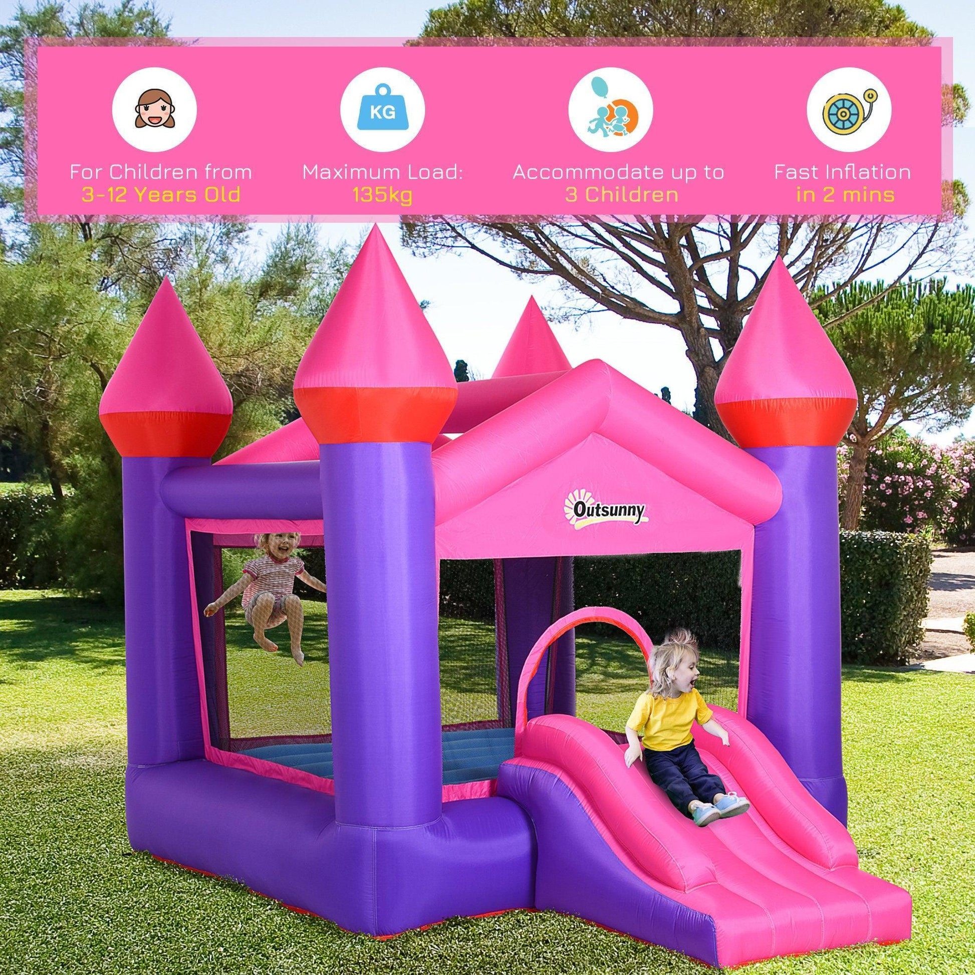 Outsunny Kids Inflatable Bounce Castle with Slide and Trampoline - ALL4U RETAILER LTD