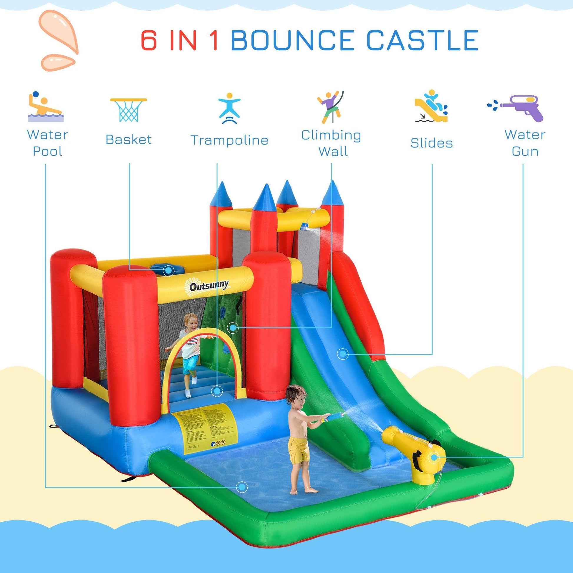 Outsunny Kids Inflatable Water Slide: Fun & Exciting 6-in-1 - ALL4U RETAILER LTD