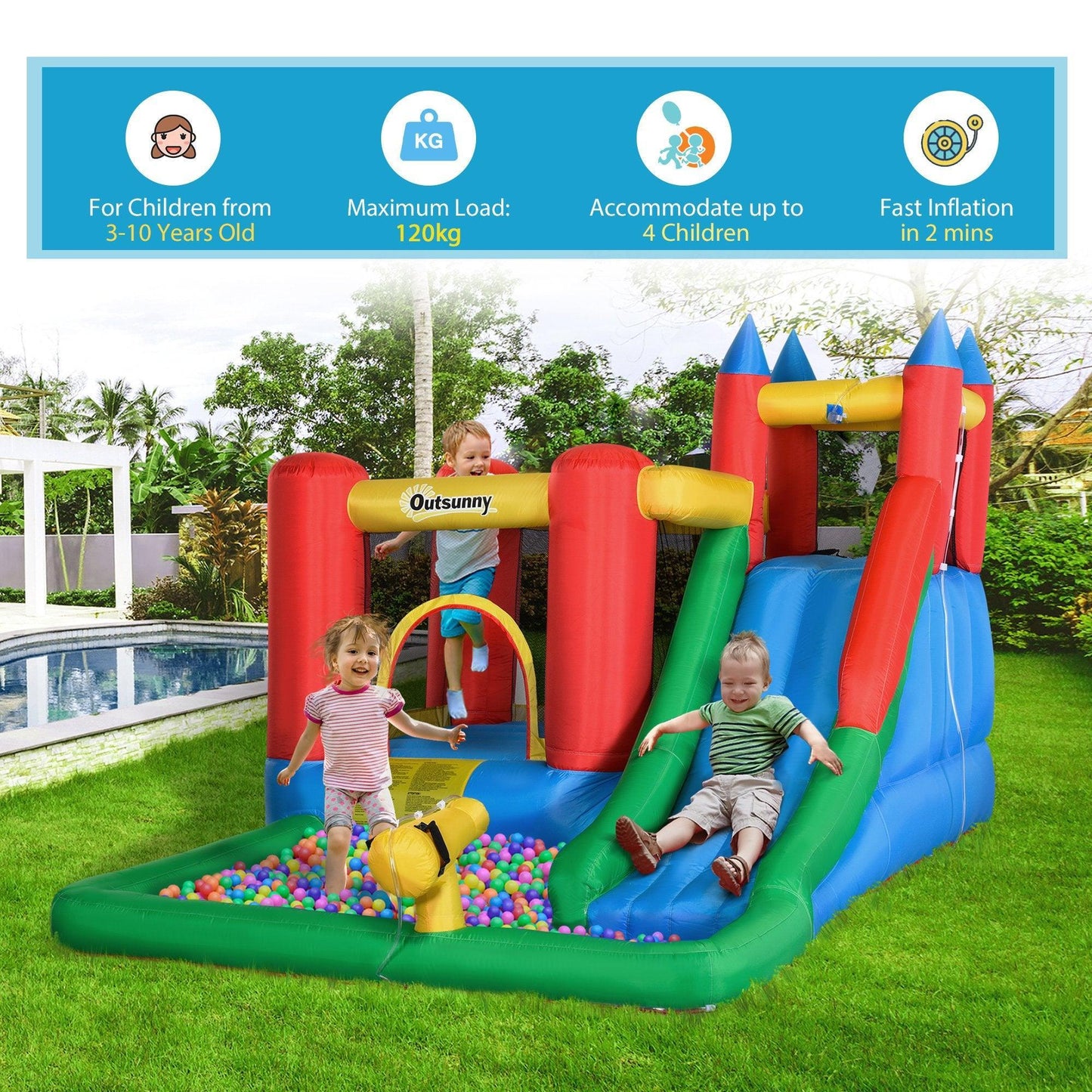 Outsunny Kids Inflatable Water Slide: Fun & Exciting 6-in-1 - ALL4U RETAILER LTD