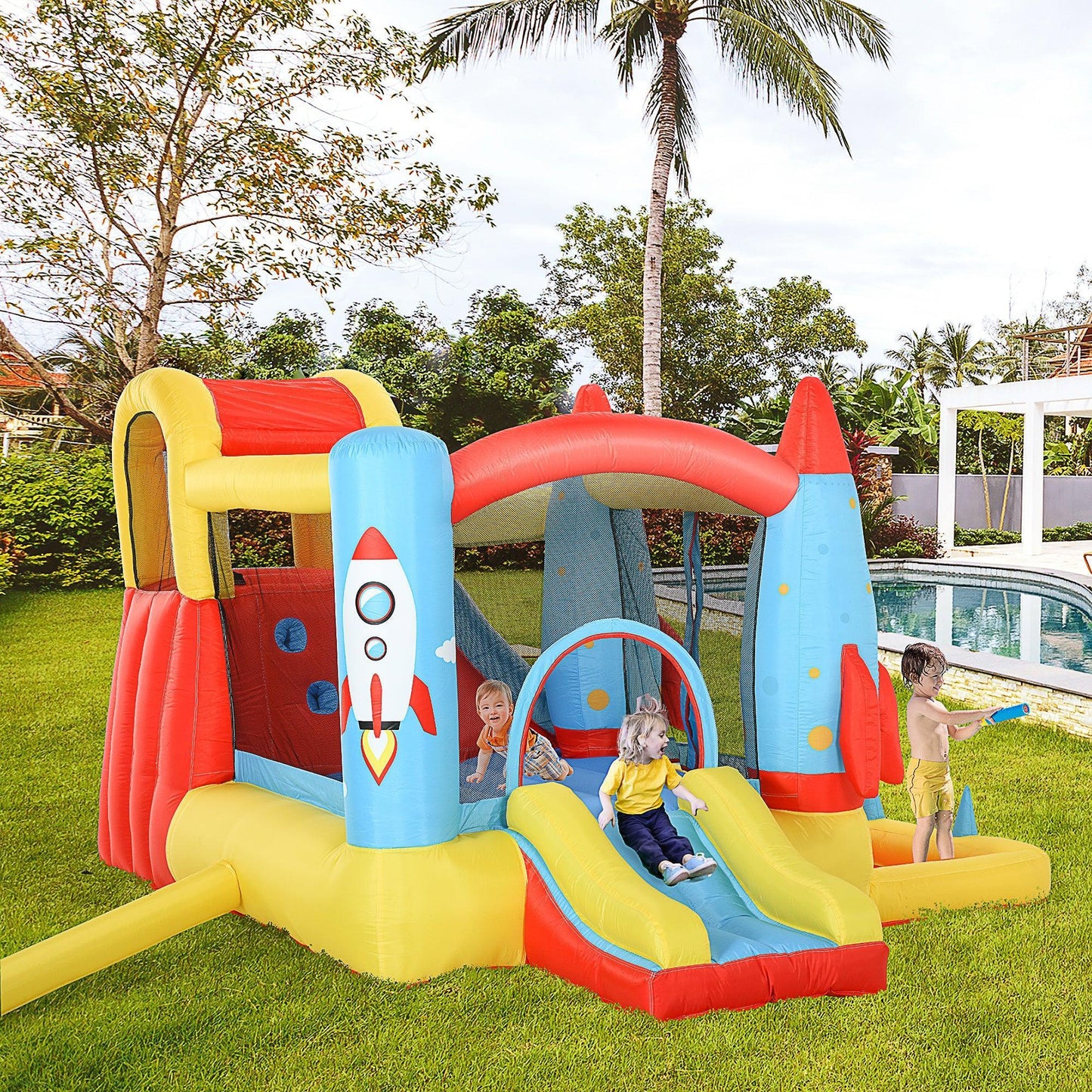 Outsunny Kids Rocket Bounce Castle - ALL4U RETAILER LTD