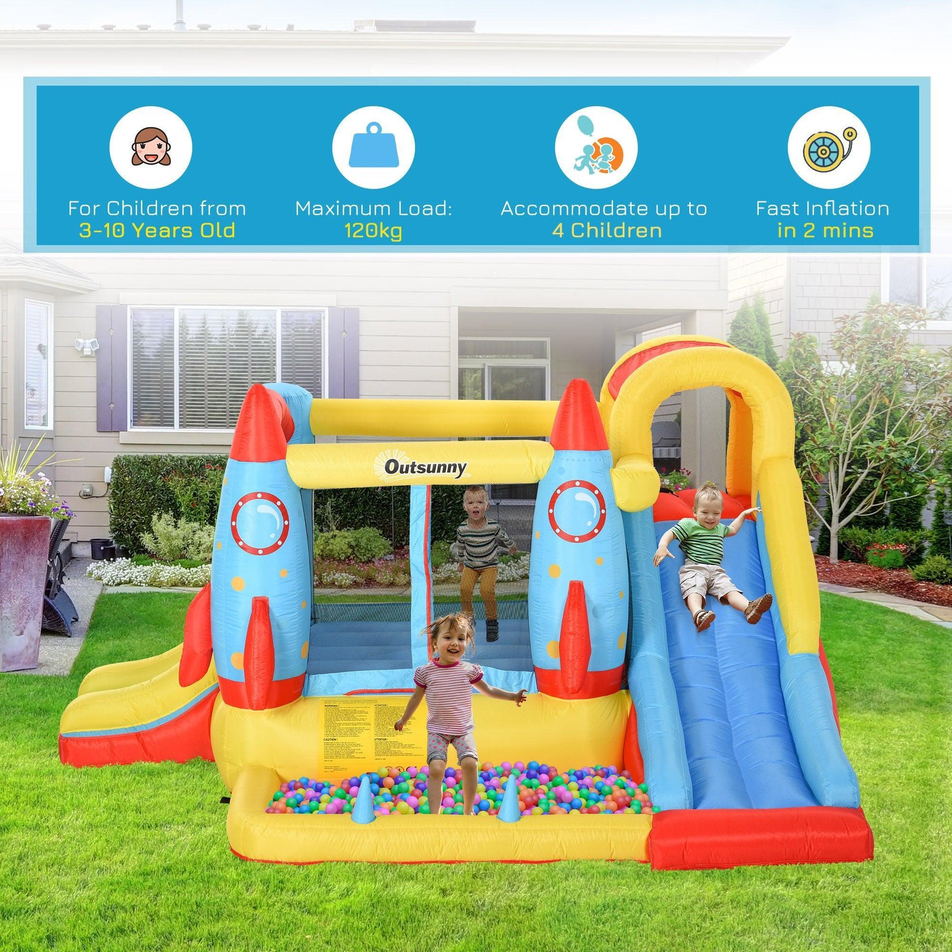 Outsunny Kids Rocket Bounce Castle - ALL4U RETAILER LTD