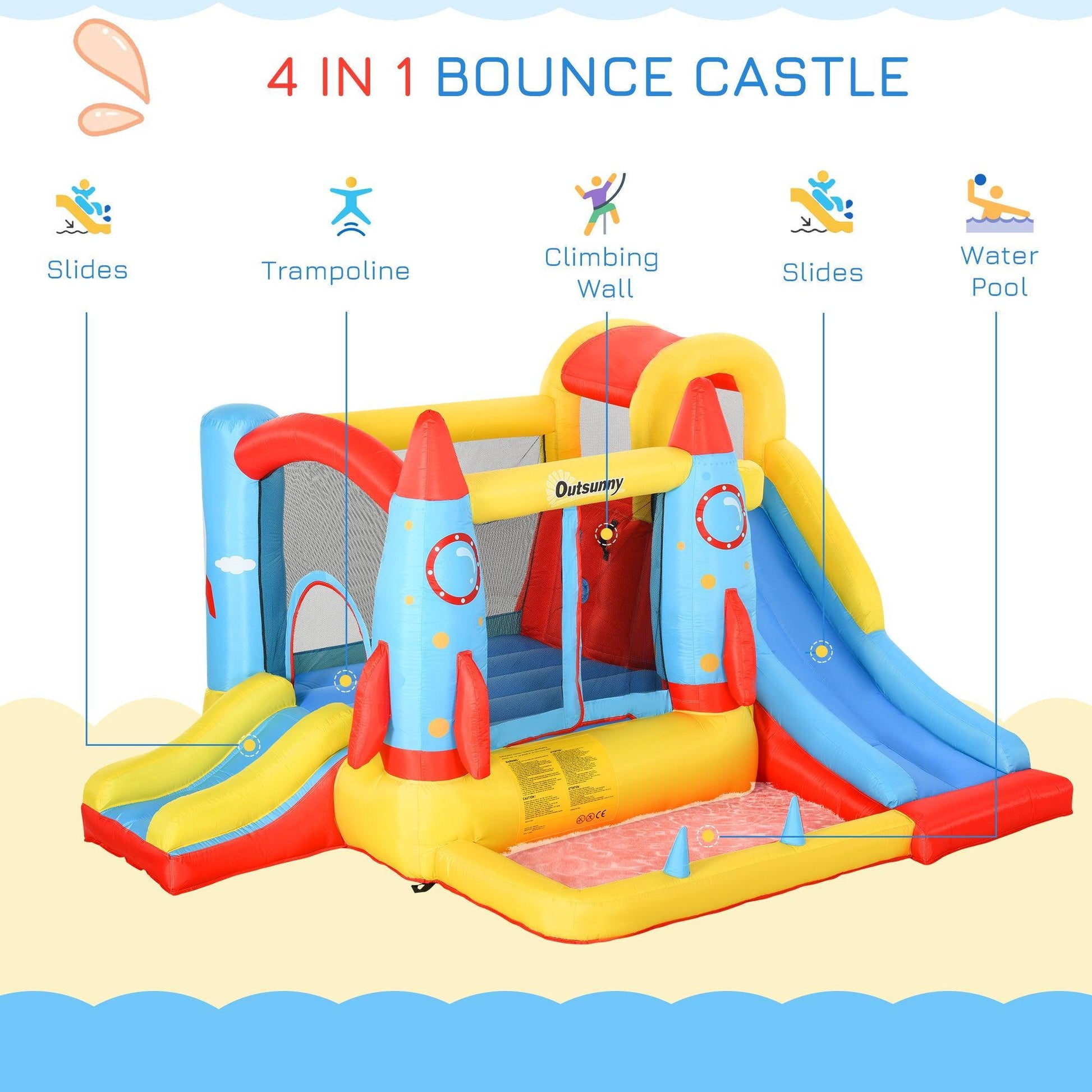 Outsunny Kids Rocket Bounce Castle - ALL4U RETAILER LTD