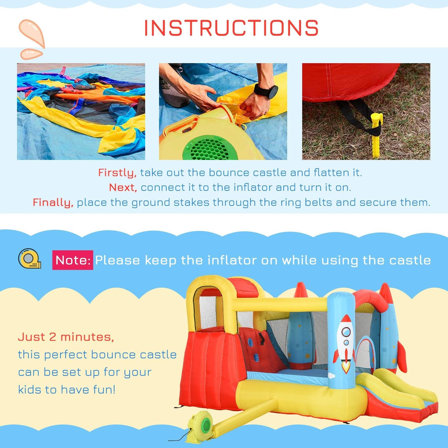 Outsunny Kids Rocket Bounce Castle - ALL4U RETAILER LTD