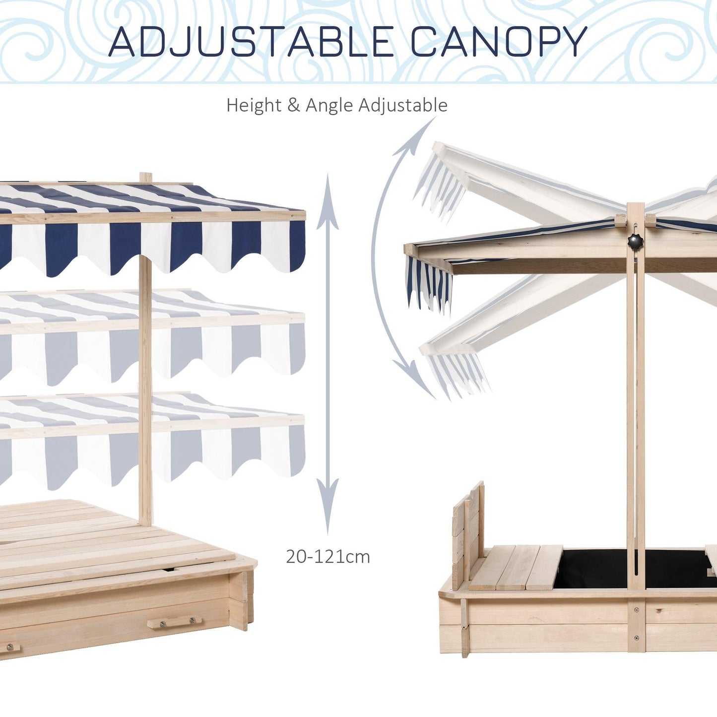 Outsunny Kids Sandbox with Adjustable Canopy - 106x106cm - ALL4U RETAILER LTD