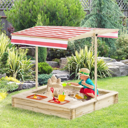 Outsunny Kids Sandbox with Canopy: Outdoor Sand Playset for 3-8 Years - ALL4U RETAILER LTD