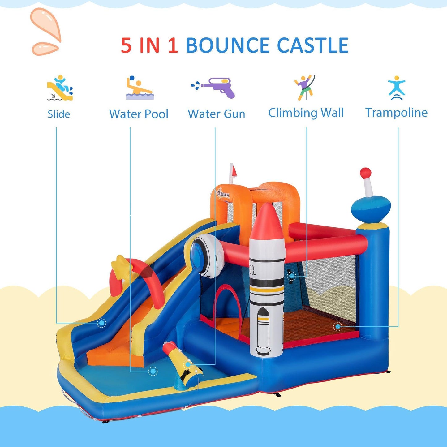 Outsunny Kids Water Slide Bounce Castle with Trampoline - ALL4U RETAILER LTD