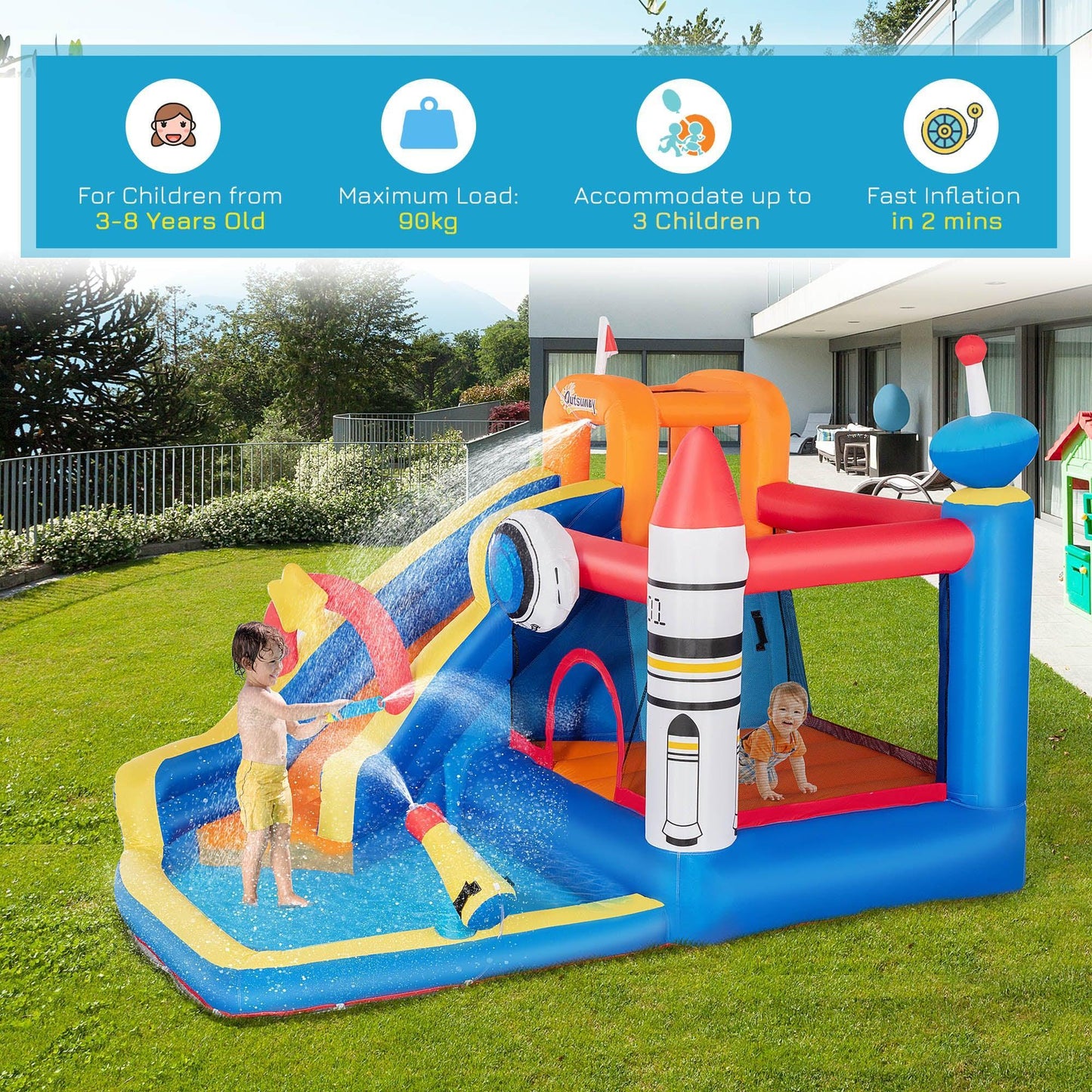 Outsunny Kids Water Slide Bounce Castle with Trampoline - ALL4U RETAILER LTD