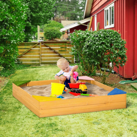 Outsunny Kids Wooden Sand Pit with Seats, Non-Woven Fabric - ALL4U RETAILER LTD