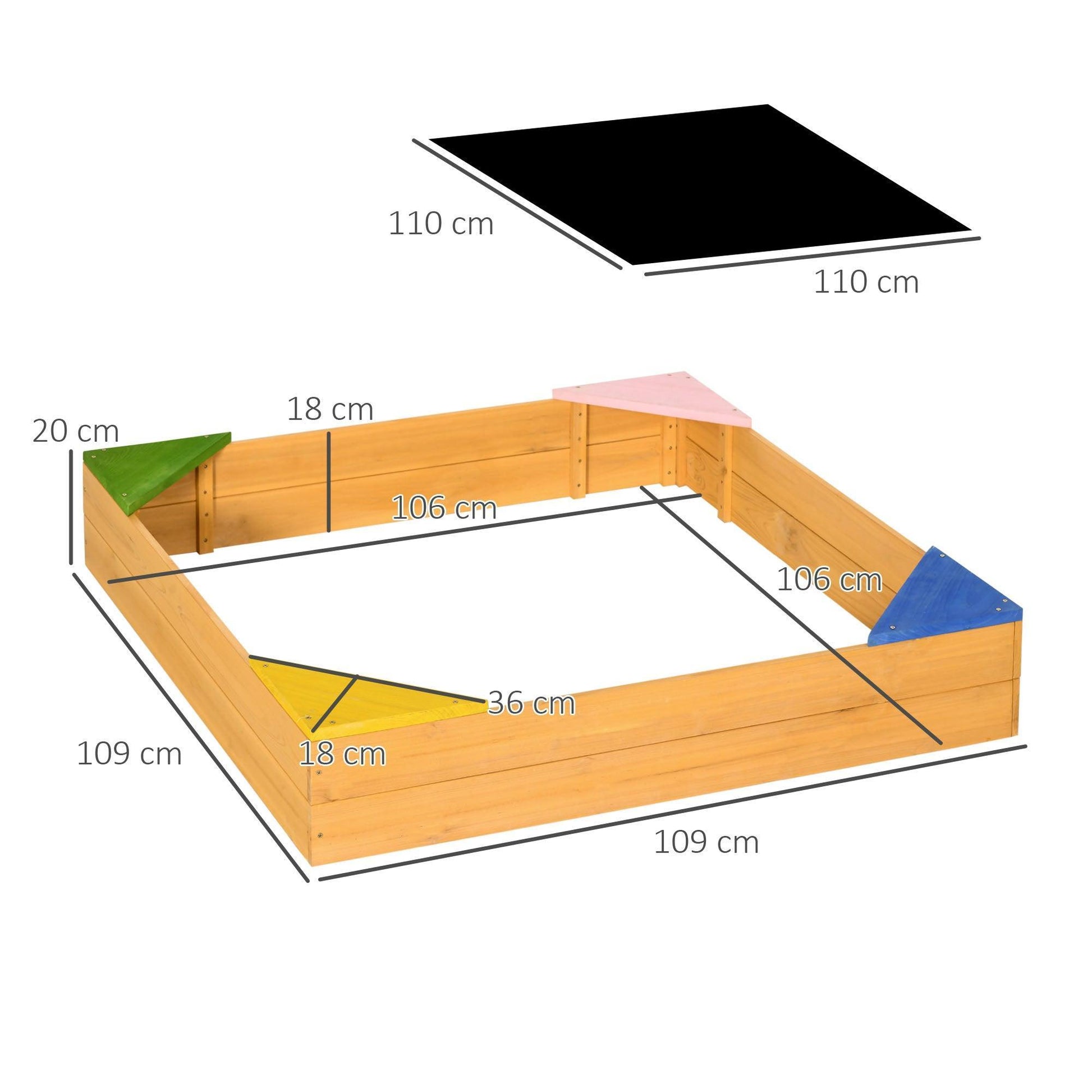 Outsunny Kids Wooden Sand Pit with Seats, Non-Woven Fabric - ALL4U RETAILER LTD